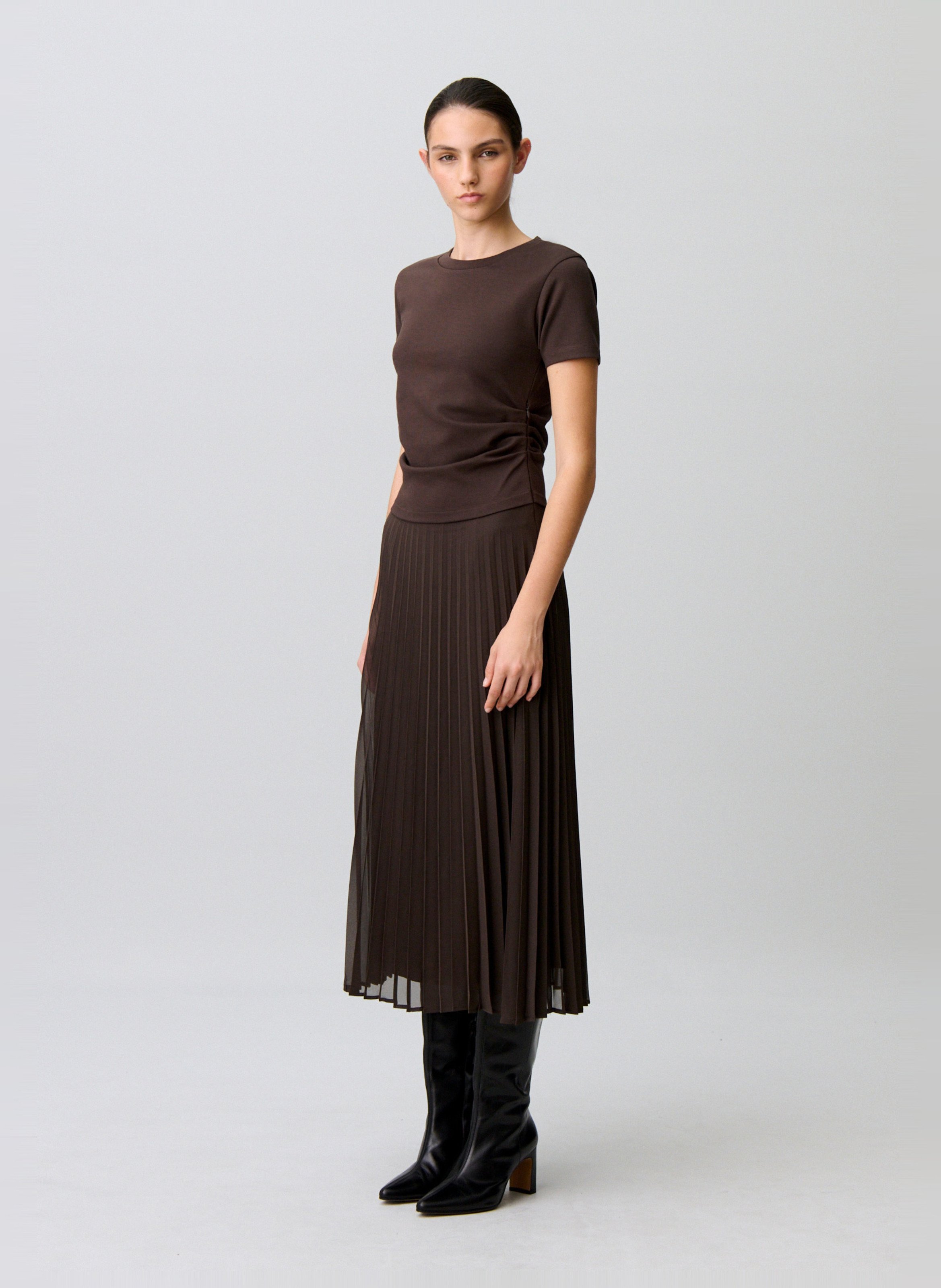 Robe longue col rond plissée CLAUDIE PIERLOT Marron