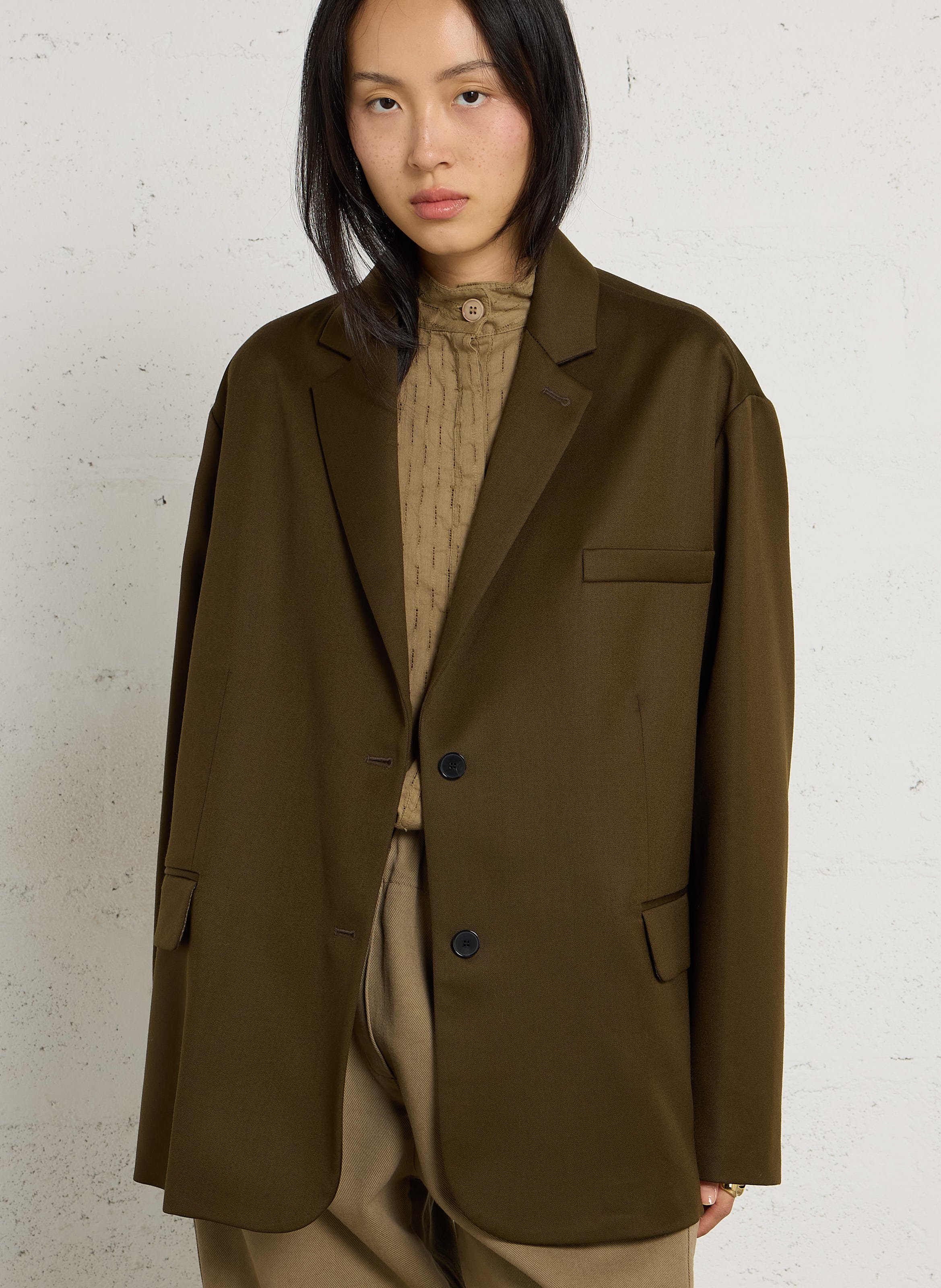 Oversized blazer met ruitpatroon van zuivere scheerwol BELLEPIECE Bruin