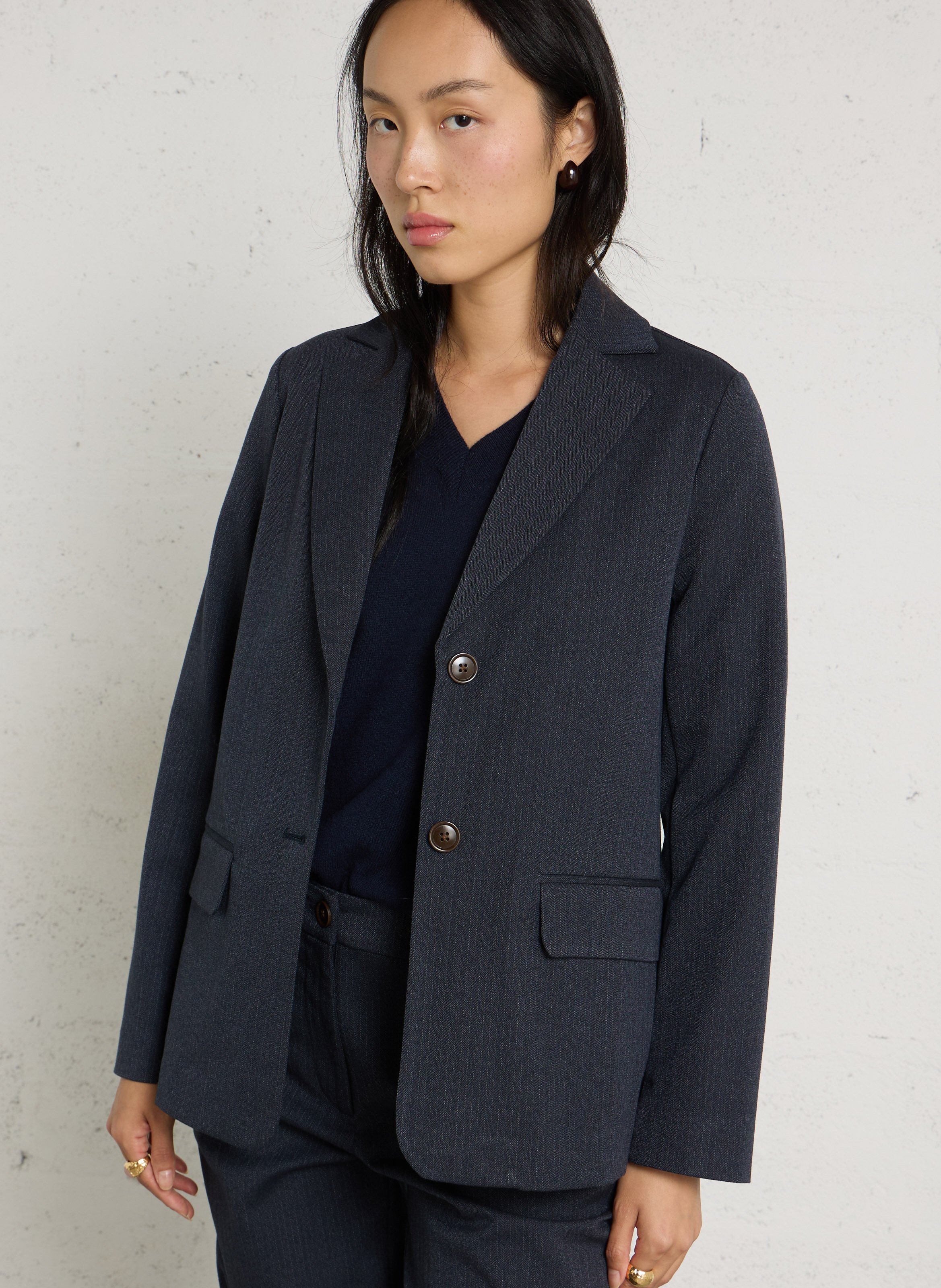 Straight striped cotton blend blazer NICE THINGS Blue