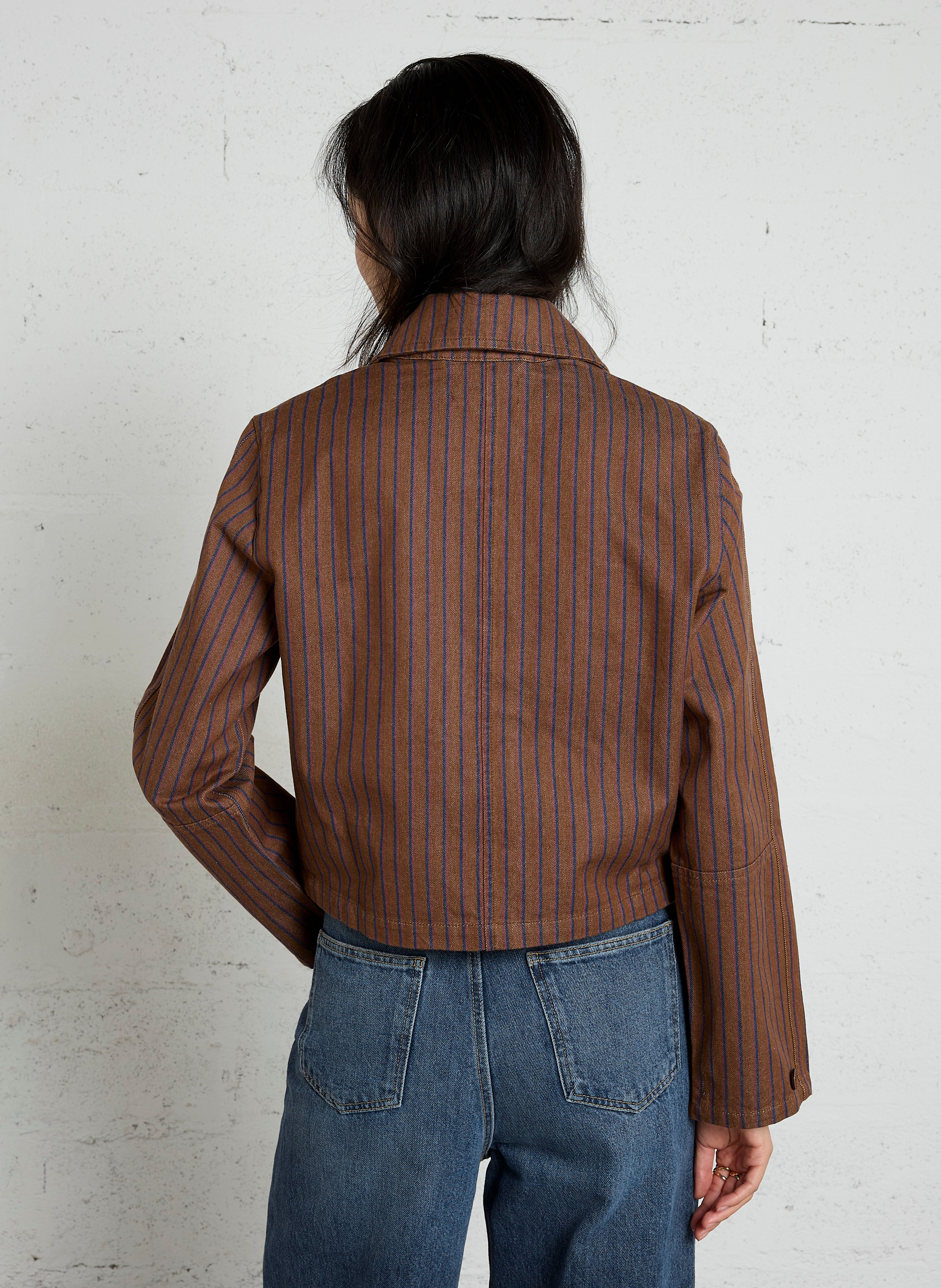 Chaqueta clásica de cuello en denim de algodón orgánico THINKING MU Multicolor