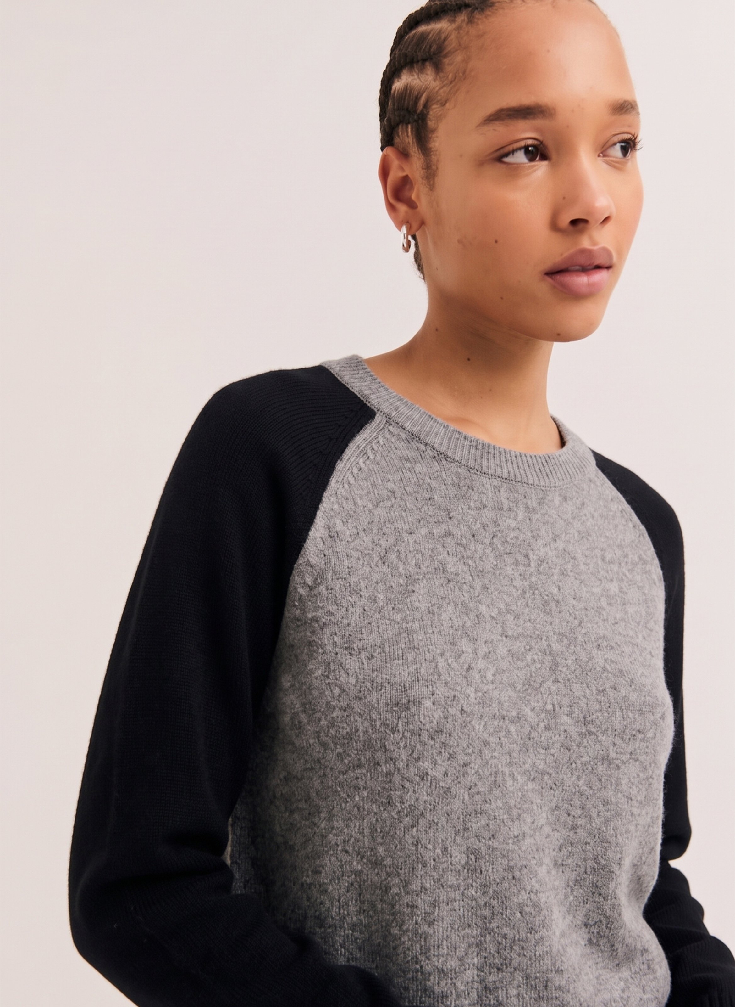 Round neck bicolor wool blend sweater PABLO Grey