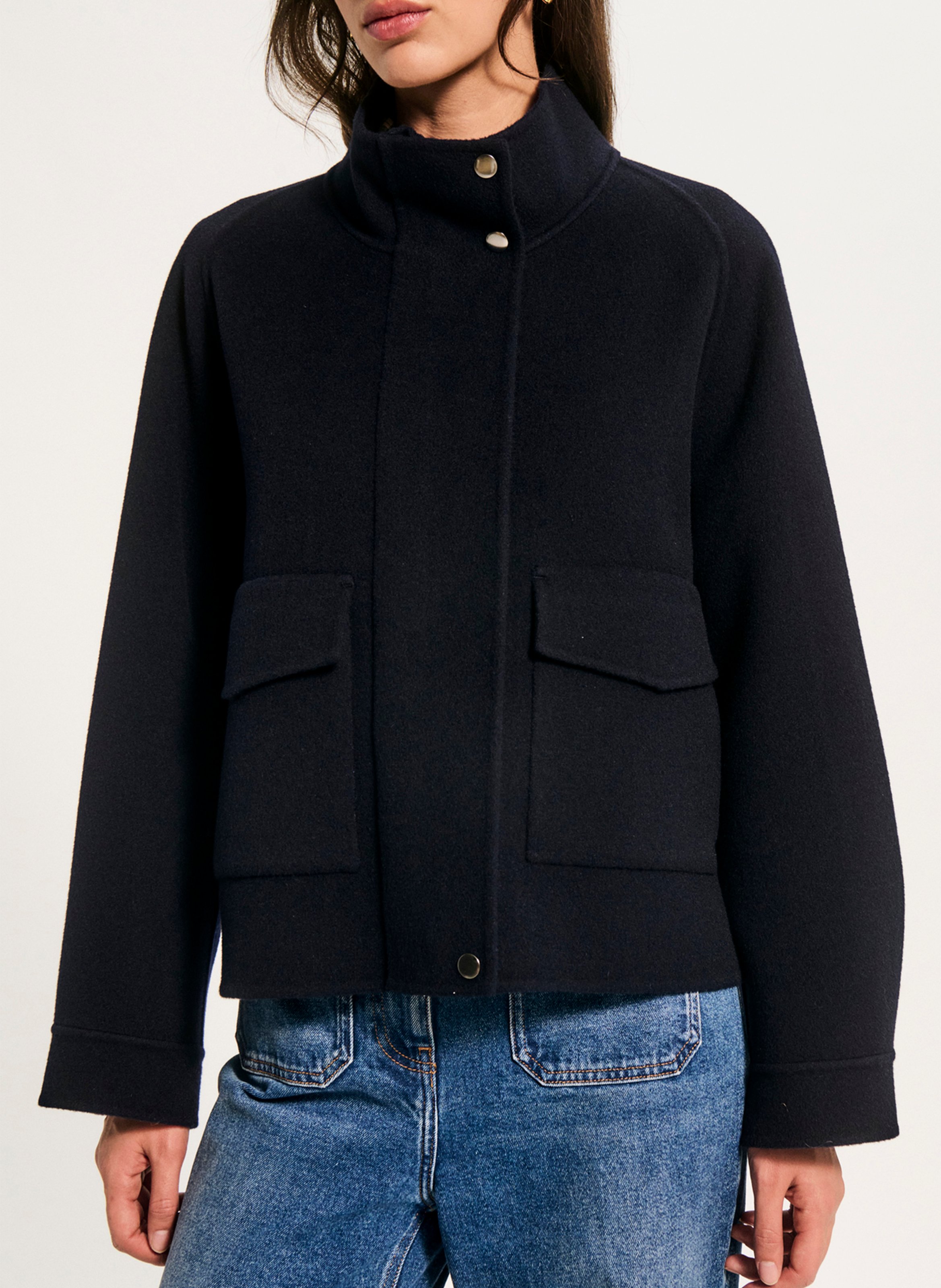 Manteau col montant en laine mélangée PABLO Bleu