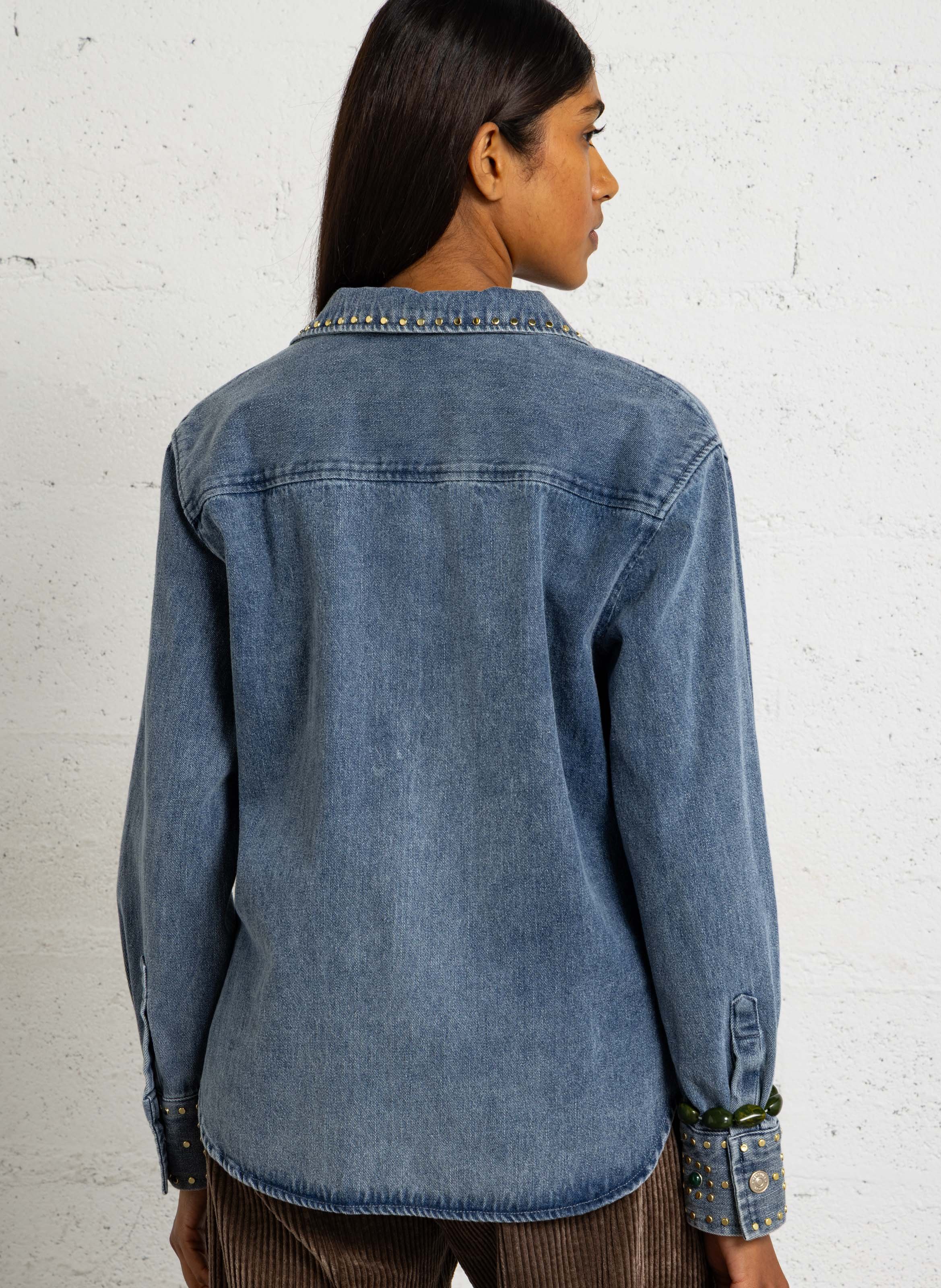 Gerade geschnittenes Jeanshemd mit Nieten BERENICE Blau