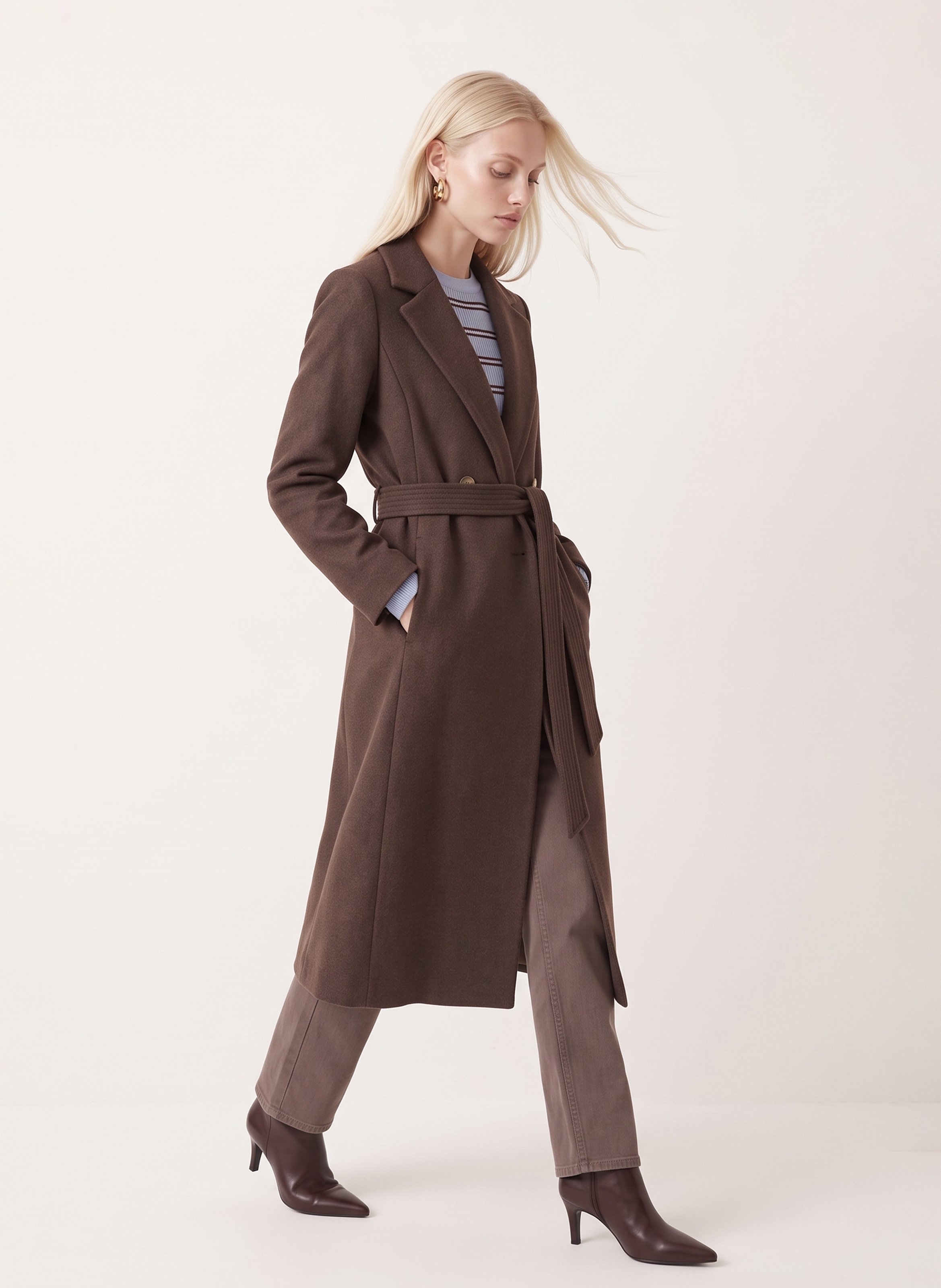 Straight belted coat in a wool blend KOOKAI Brown