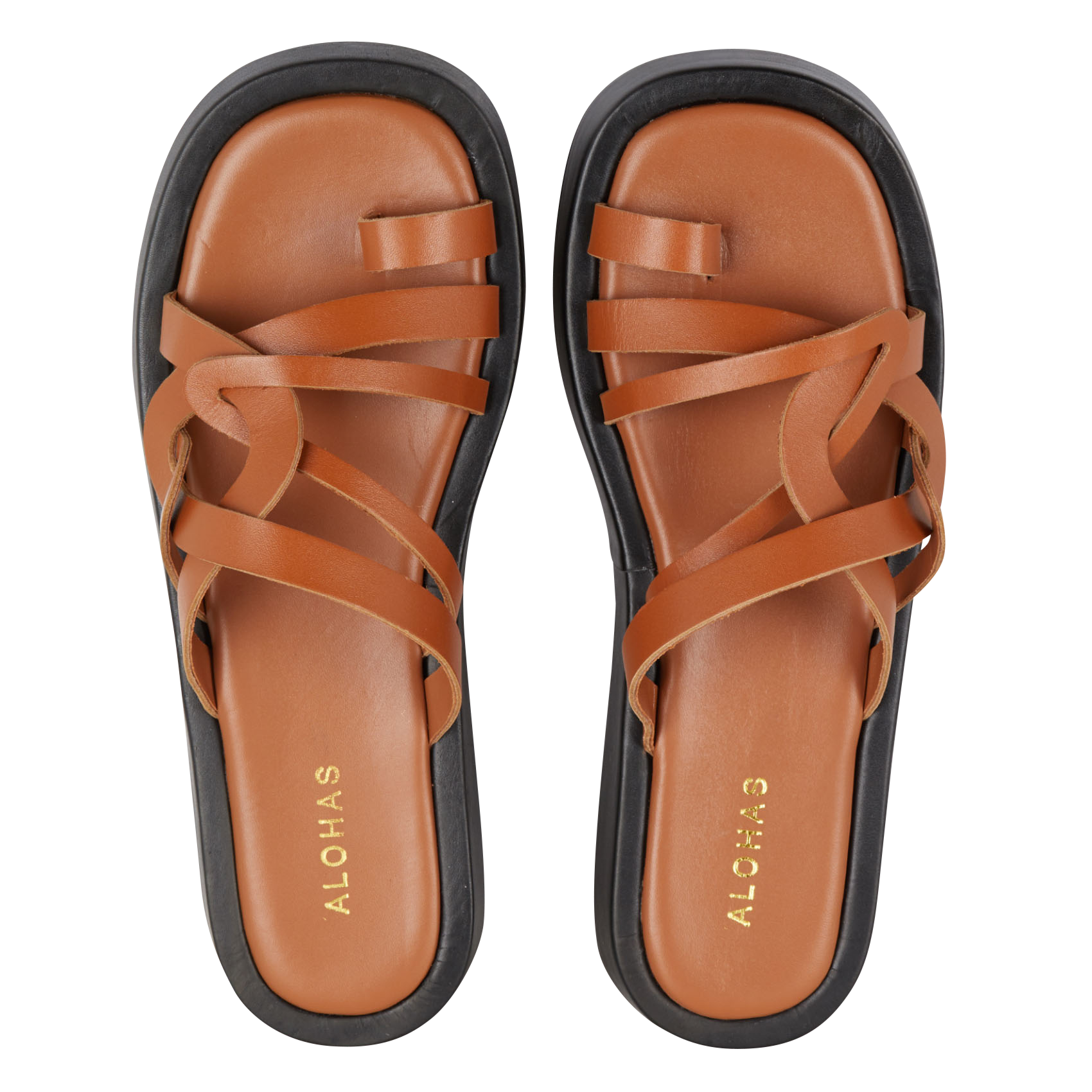 Sandales plate en cuir de vachette  ALOHAS Marron