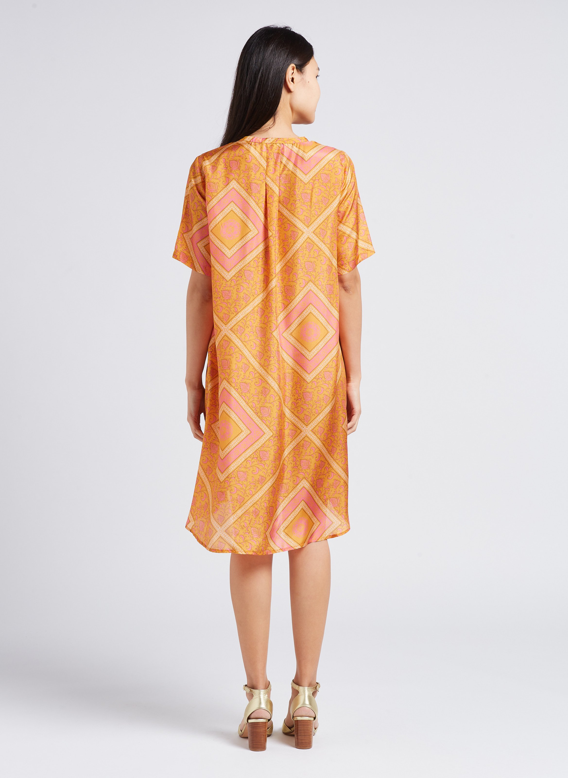 V-neck printed silk midi dress MOMONI Orange
