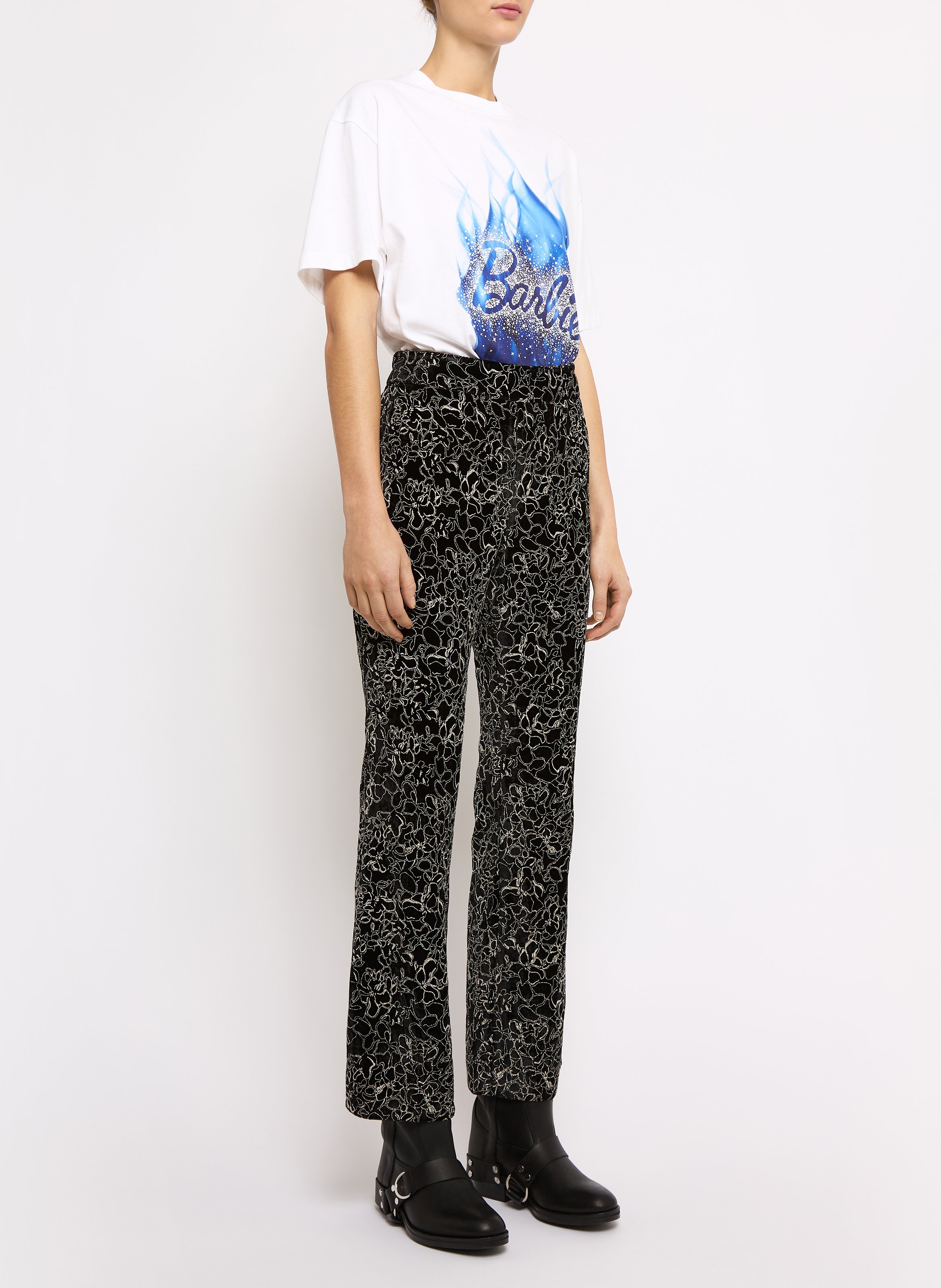 Pantalon droit en velours brodé ROSEANNA Noir