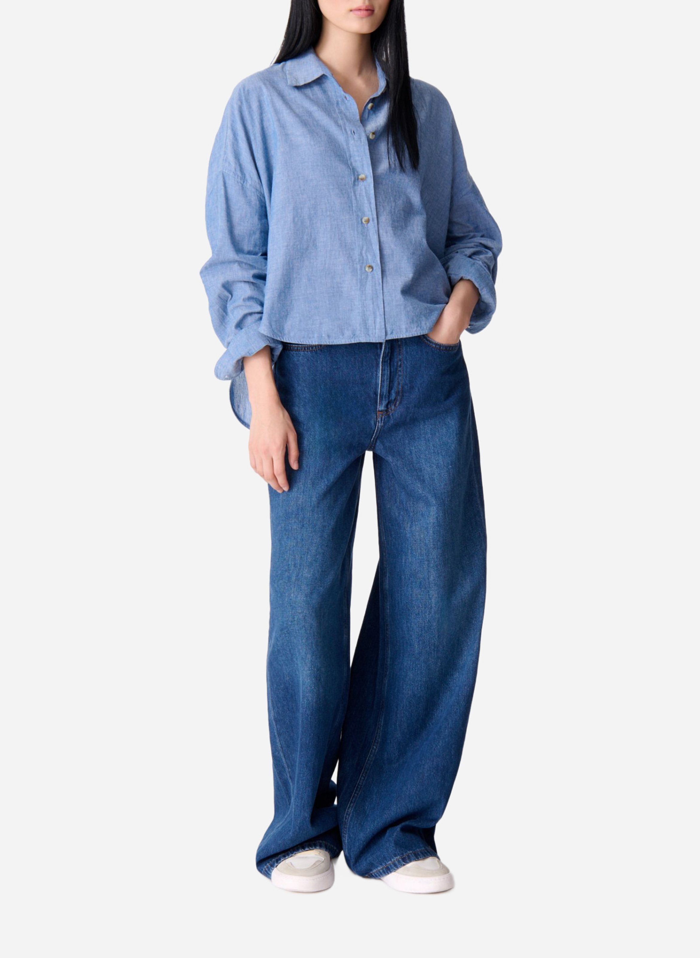 Oversized deconstructed cotton shirt Blue