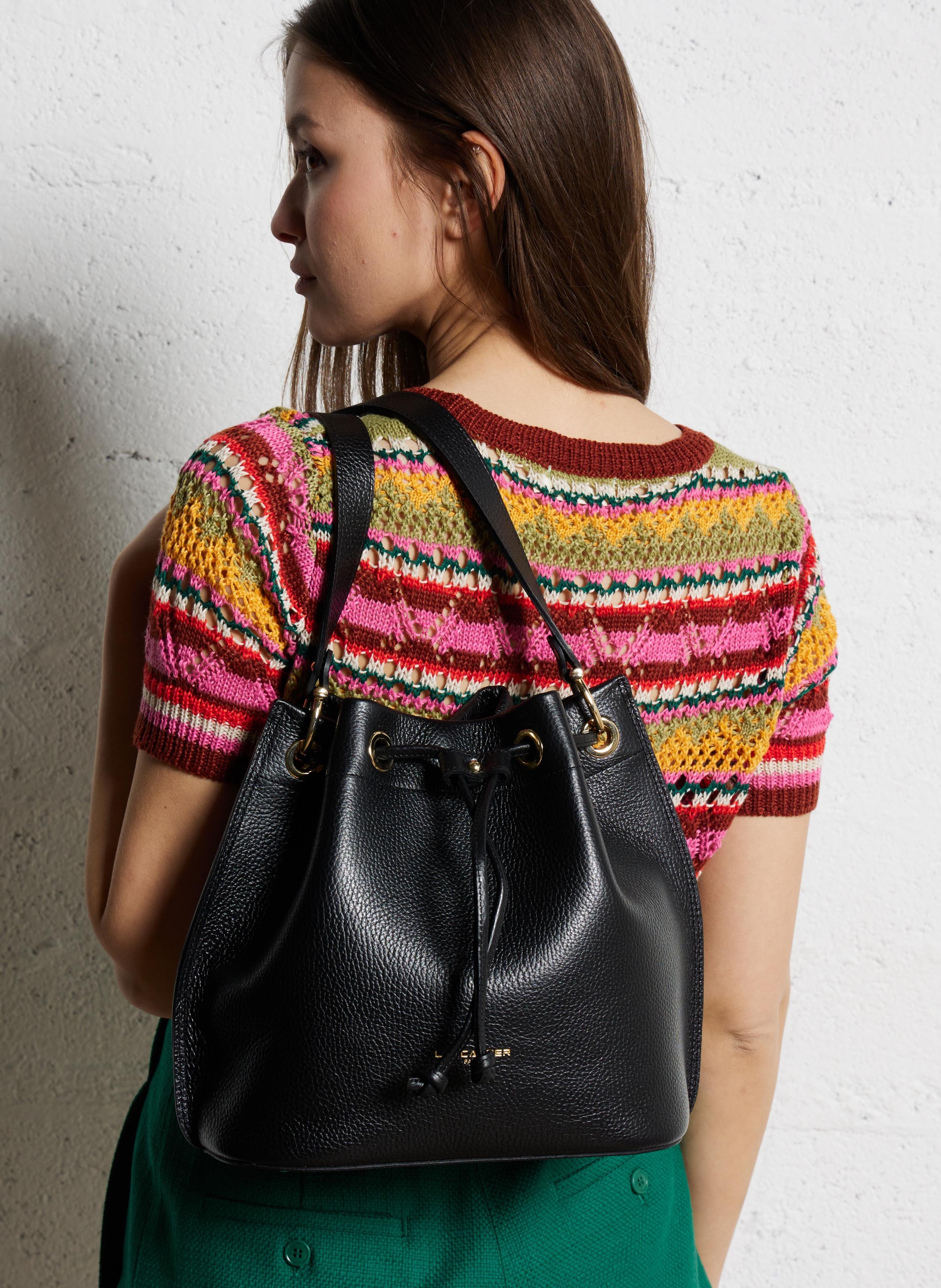 Lederen schoudertas met korrelige afwerking LANCASTER PARIS Zwart