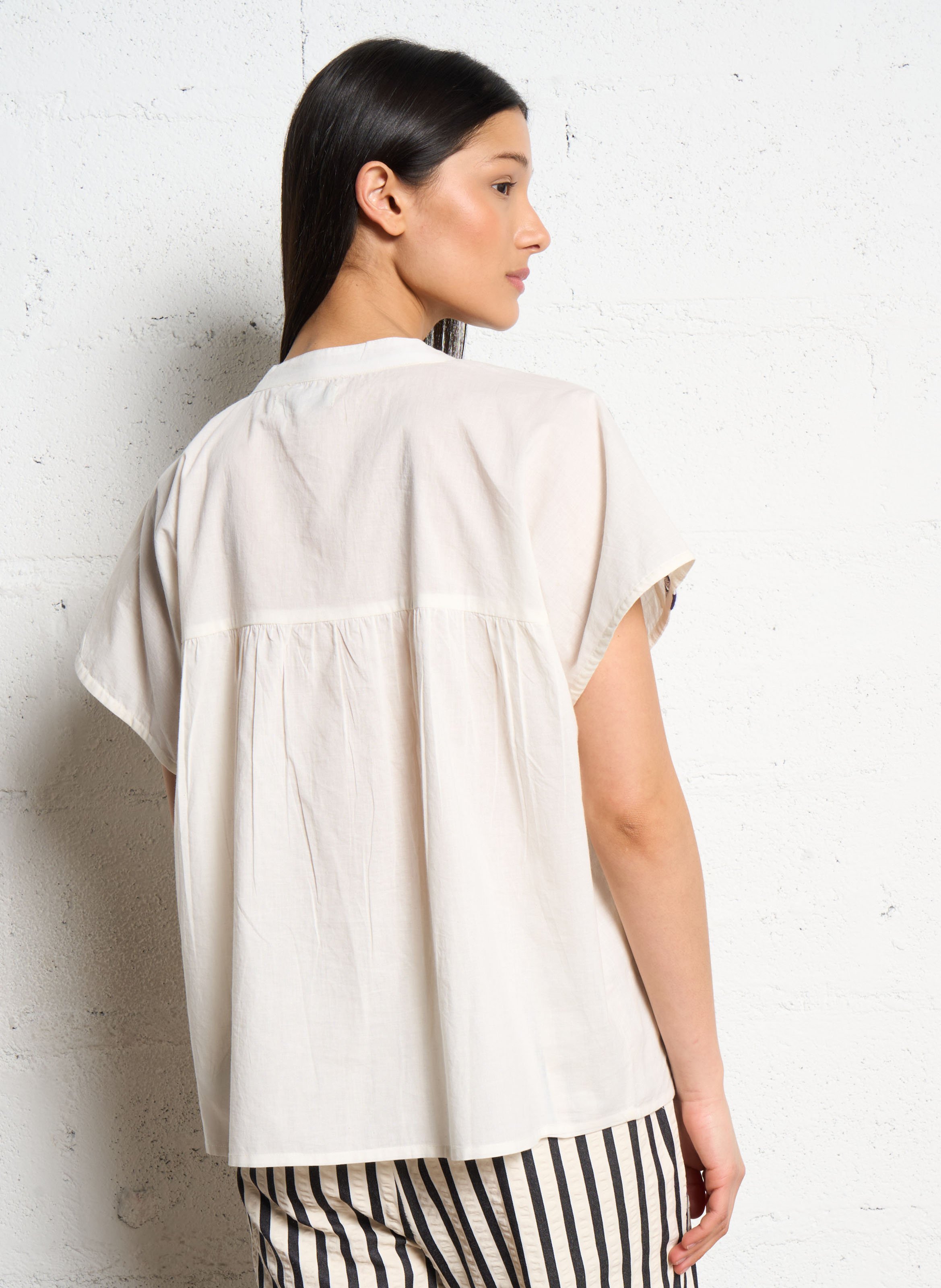 Chemise col rond en coton LOLLYS LAUNDRY Blanc