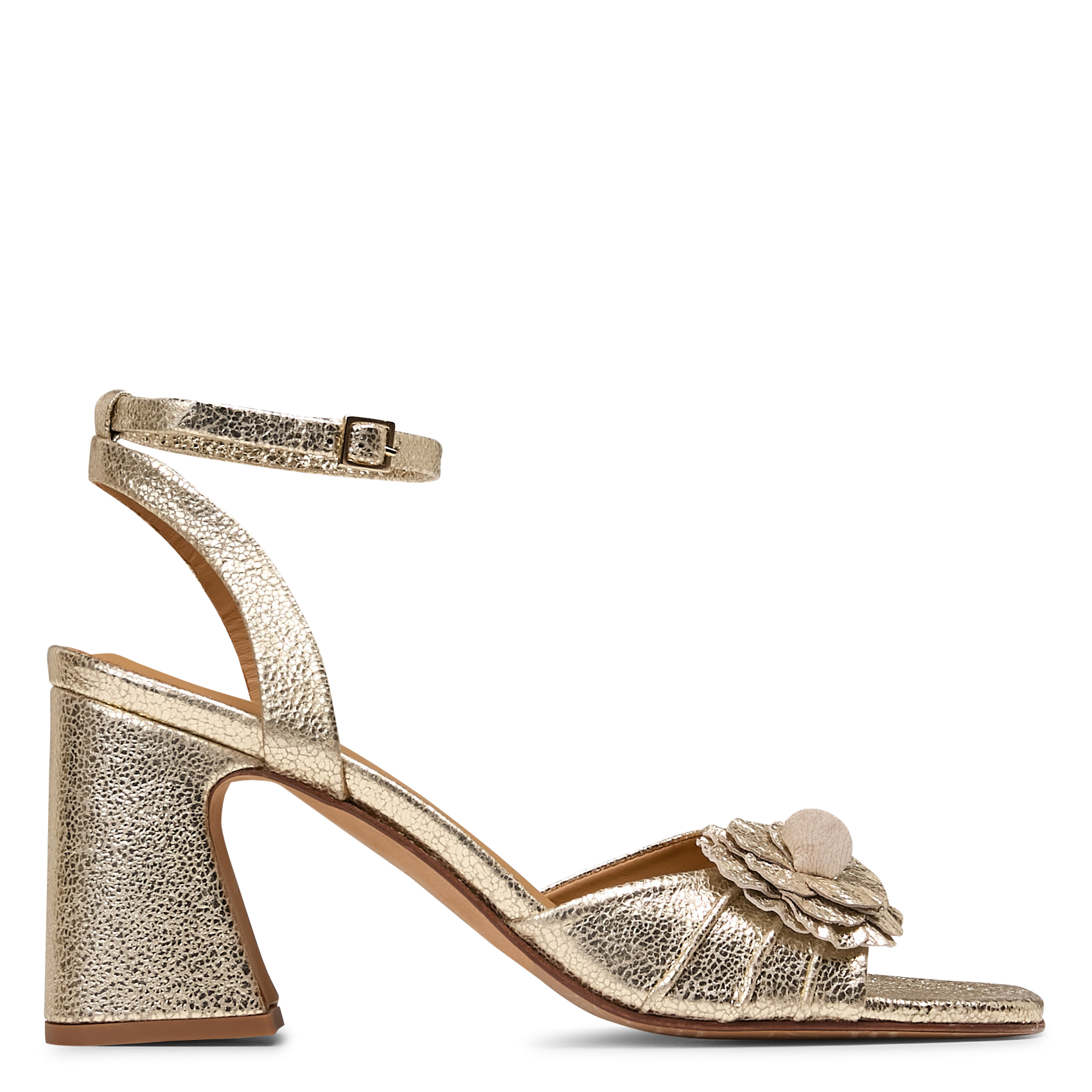 Sandales à talon en cuir métallisé BOBBIES Doré