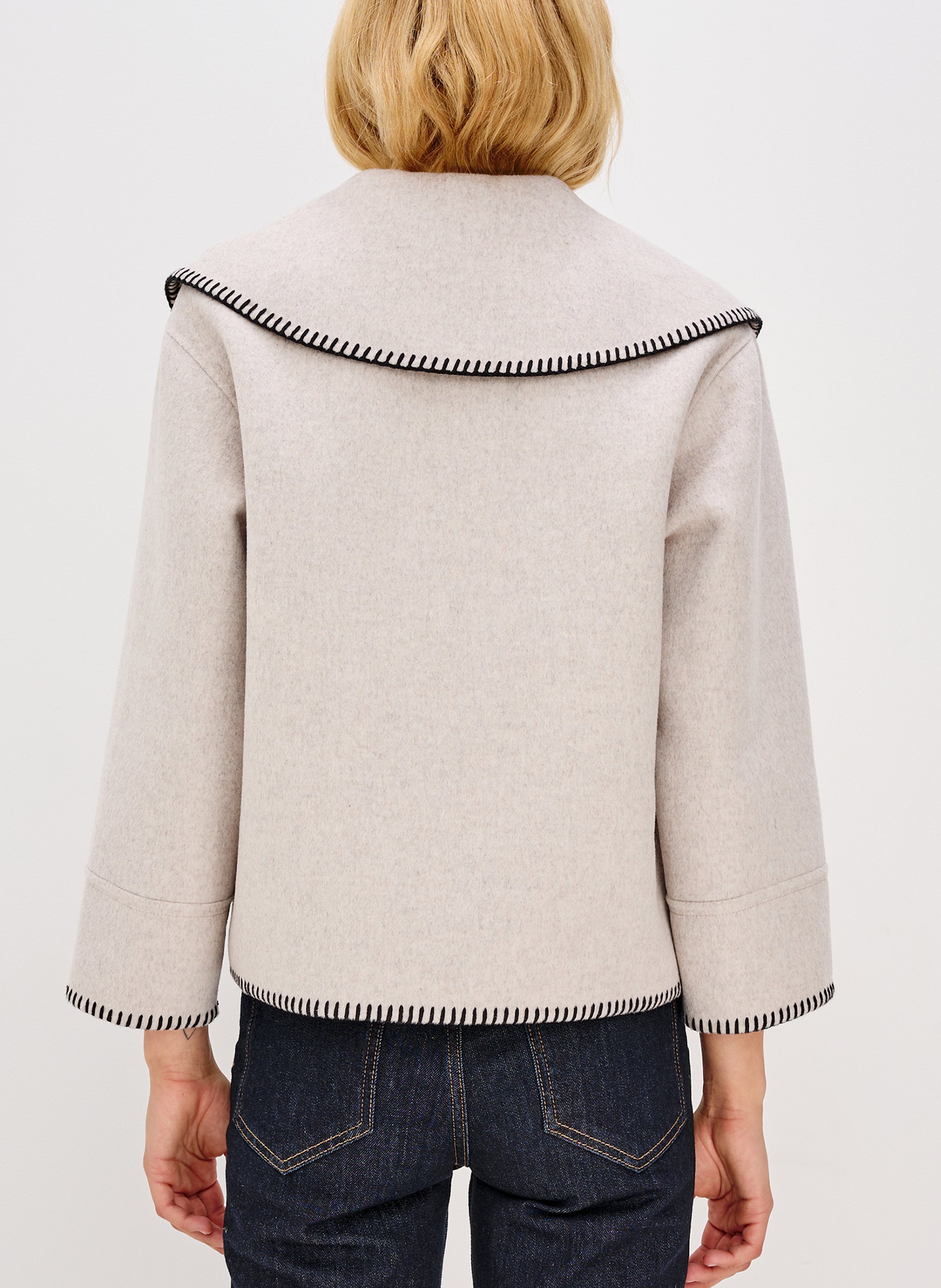 Veste droite unie à broderies en laine mélangée RAILS Beige