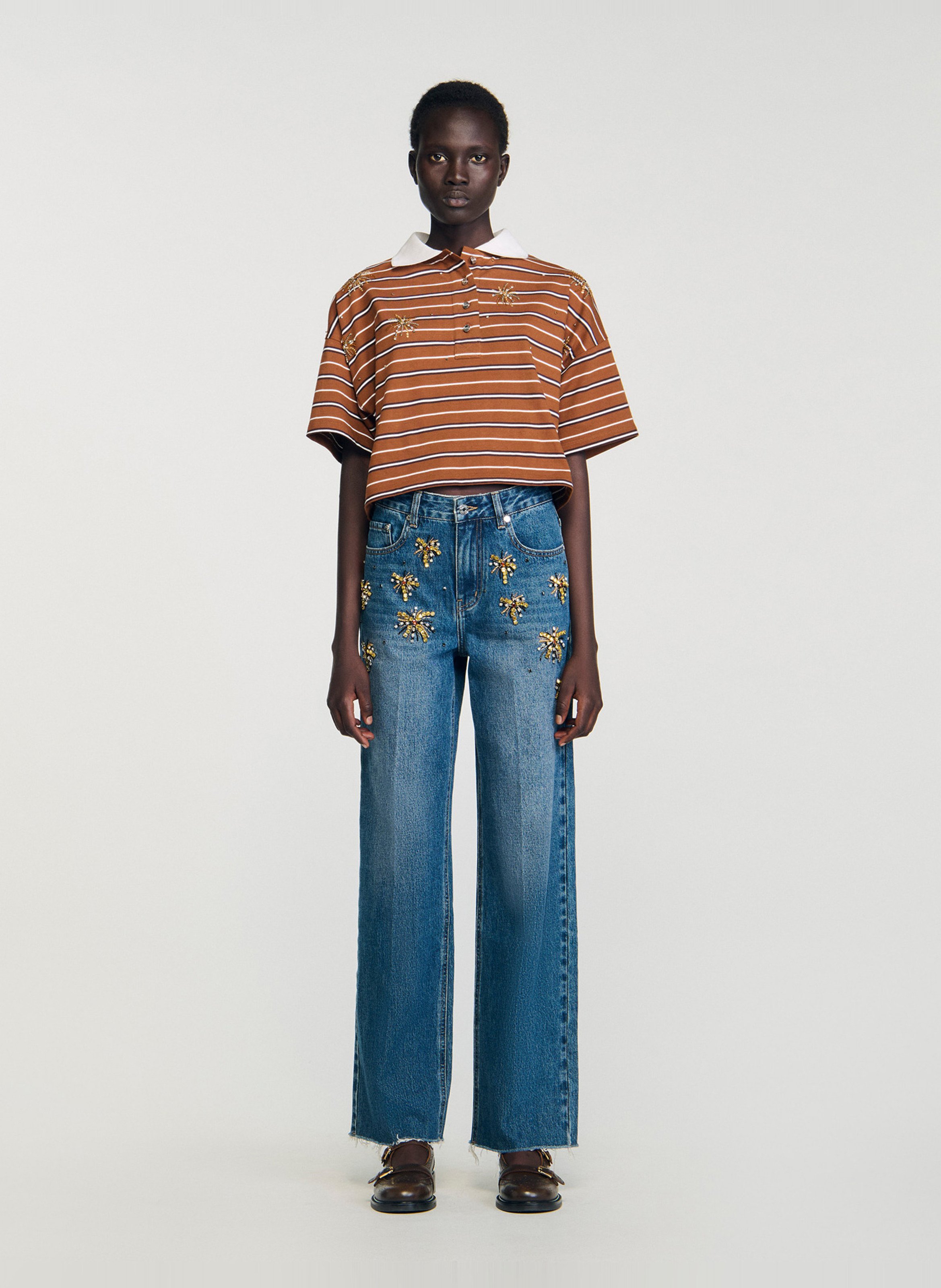 Jean droit à broderies sequins SANDRO Bleu