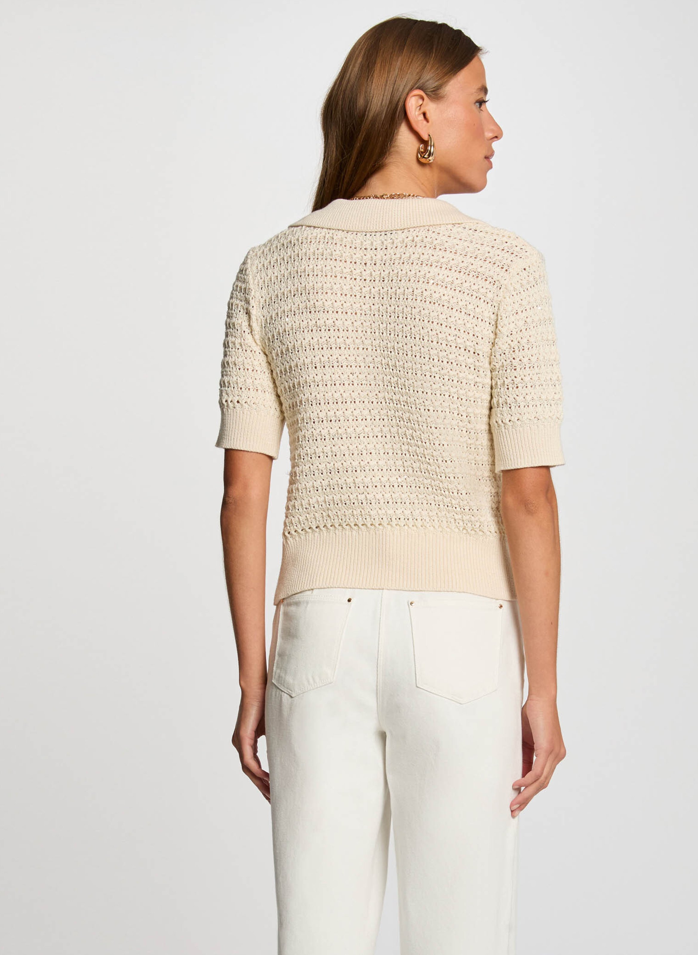 Pull col polo en coton mélangé MORGAN Beige