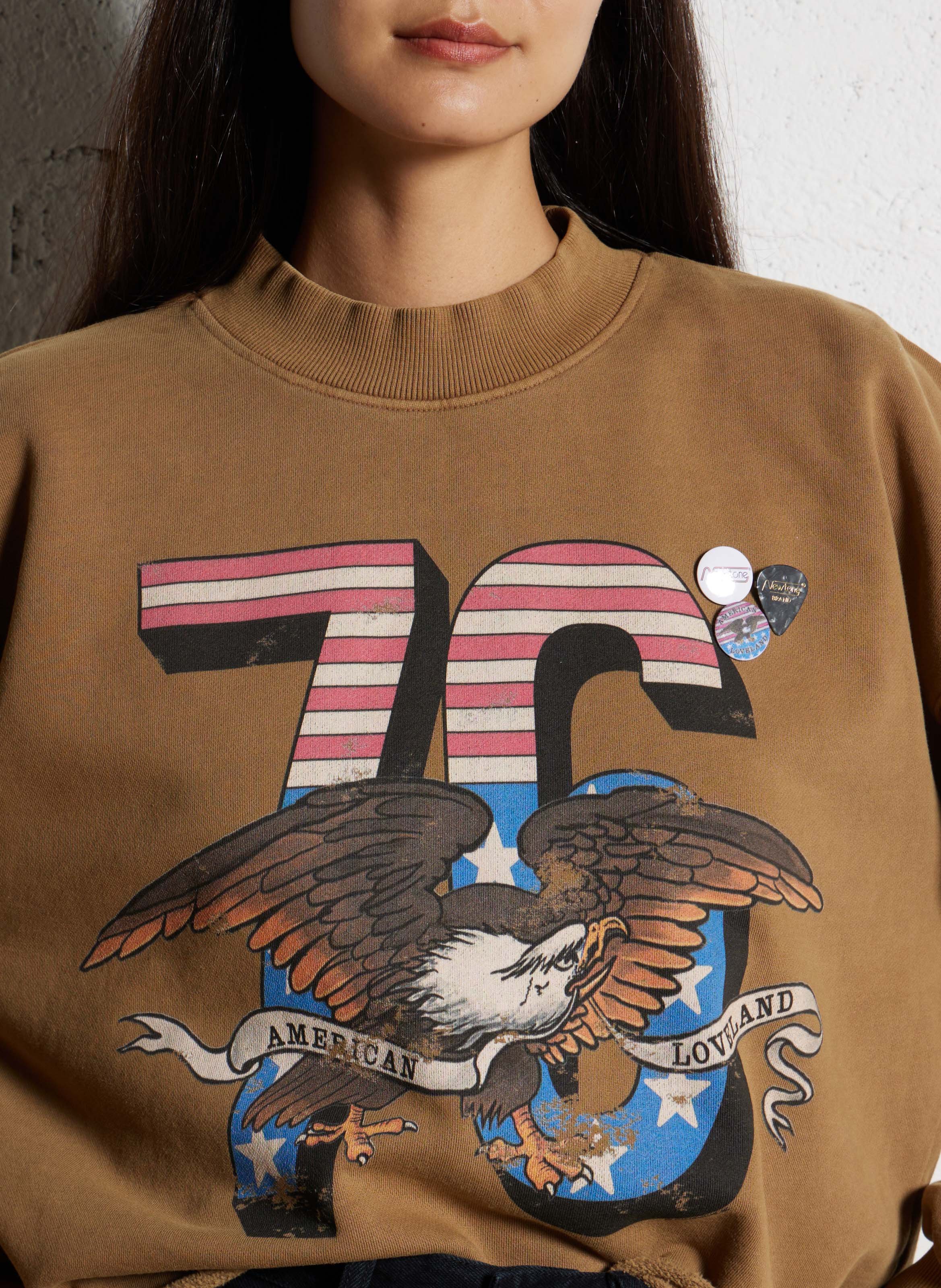 Sweat oversize col montant sérigraphié en coton NEWTONE Marron