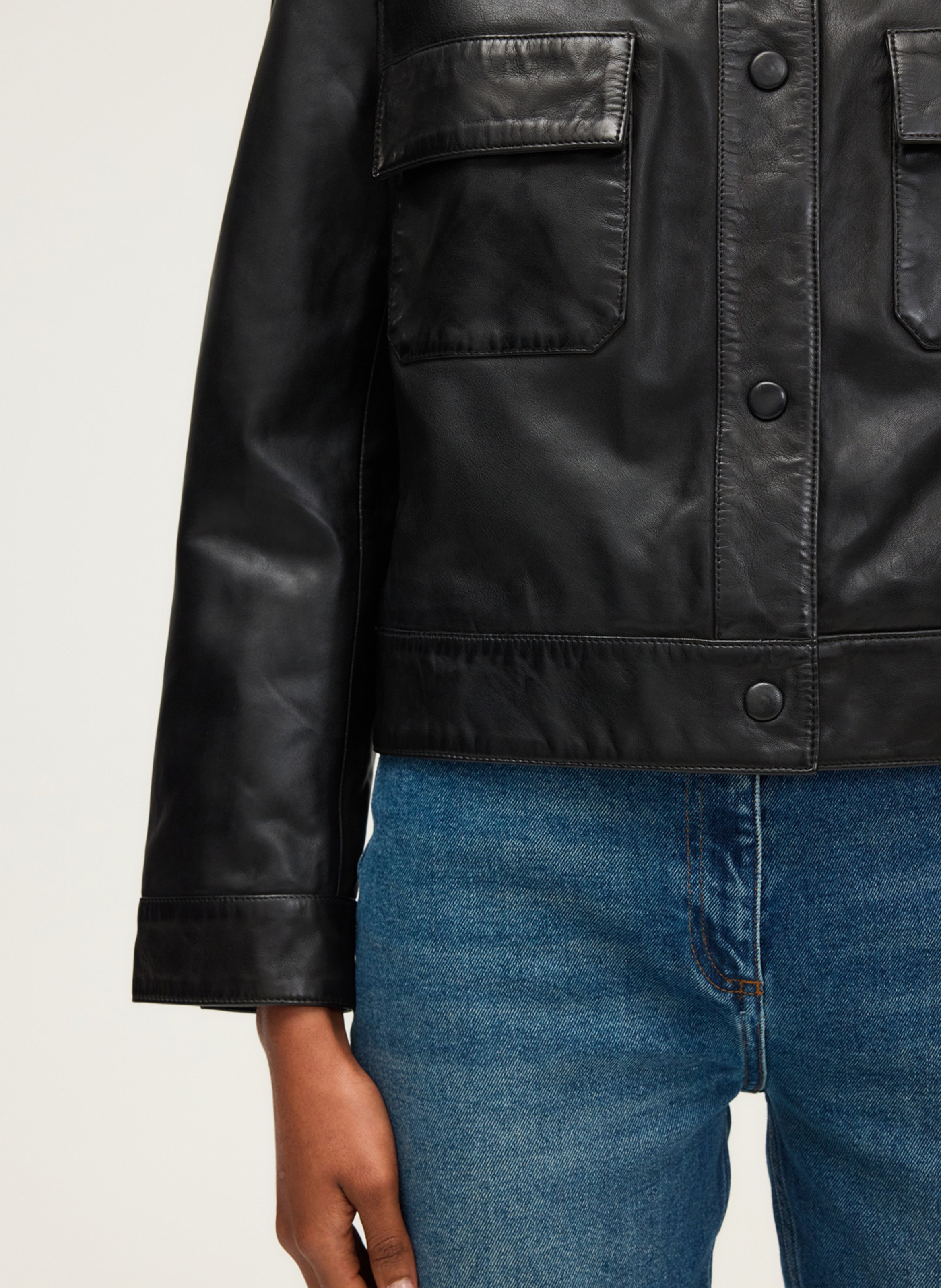 Surchemise droite en cuir PABLO Noir