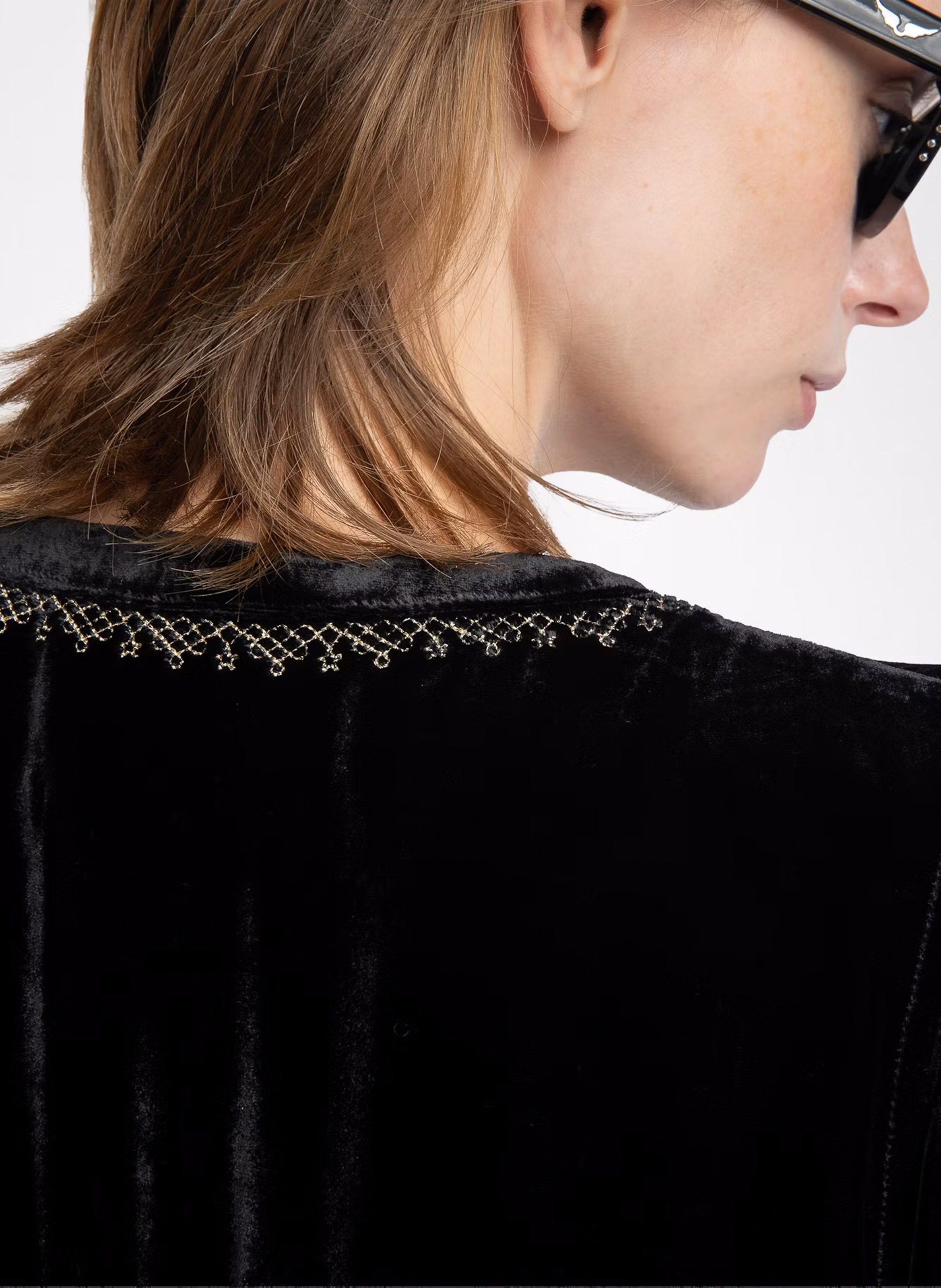 Blouse en velours brodéee col rond ZADIG&VOLTAIRE Noir