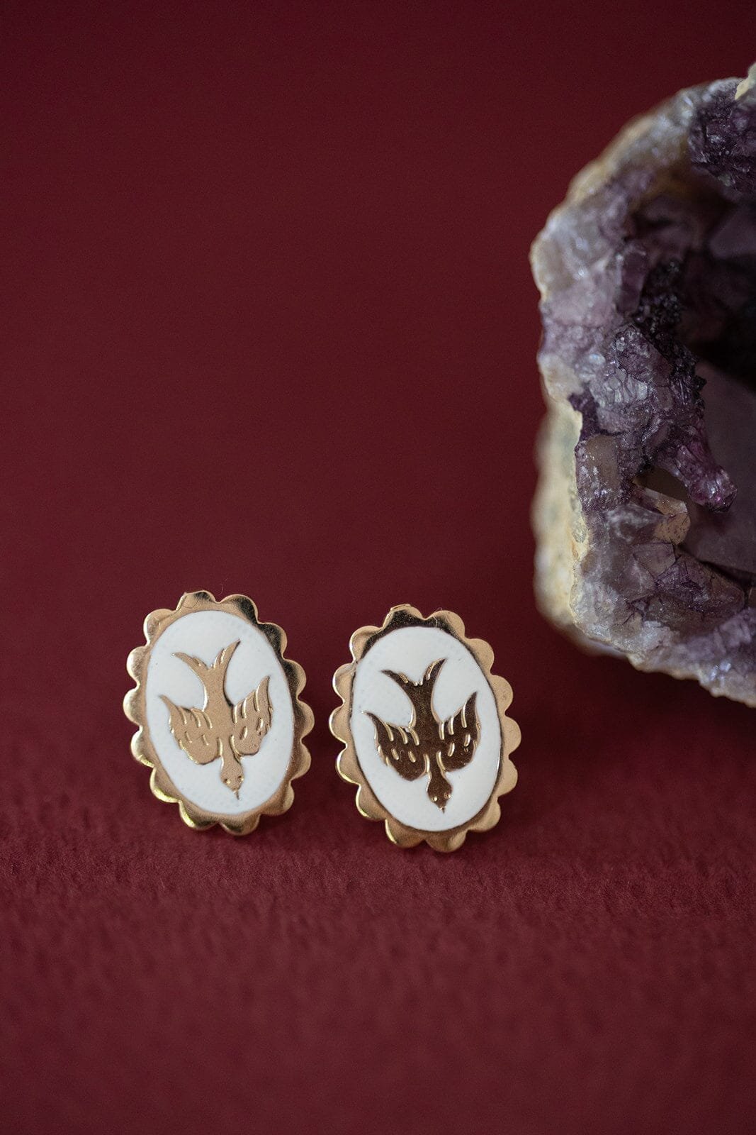 Silver-plated dove stud earrings MONSIEUR SIMONE White