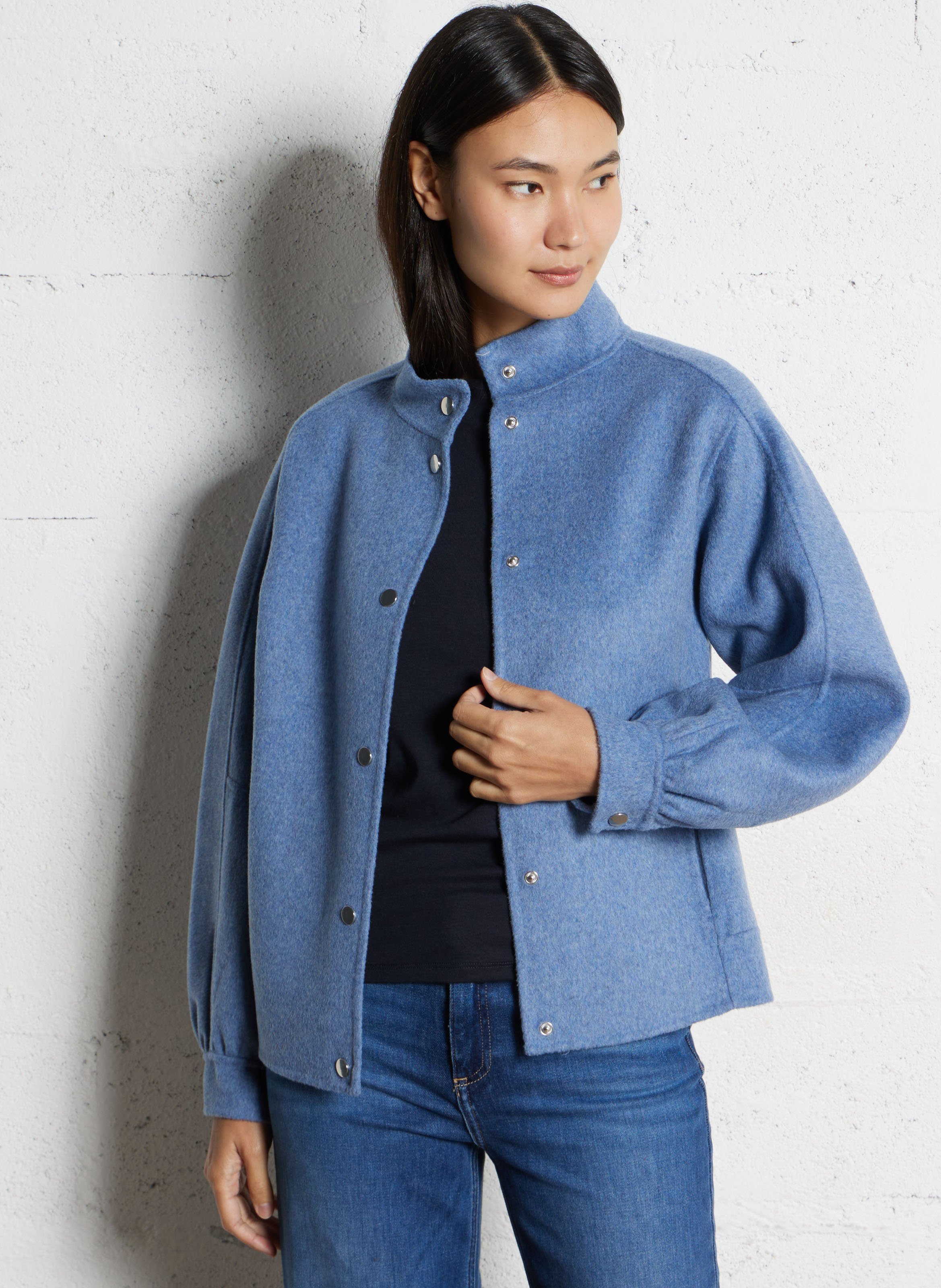 Solid straight wool blend coat MAISON 123 Blue