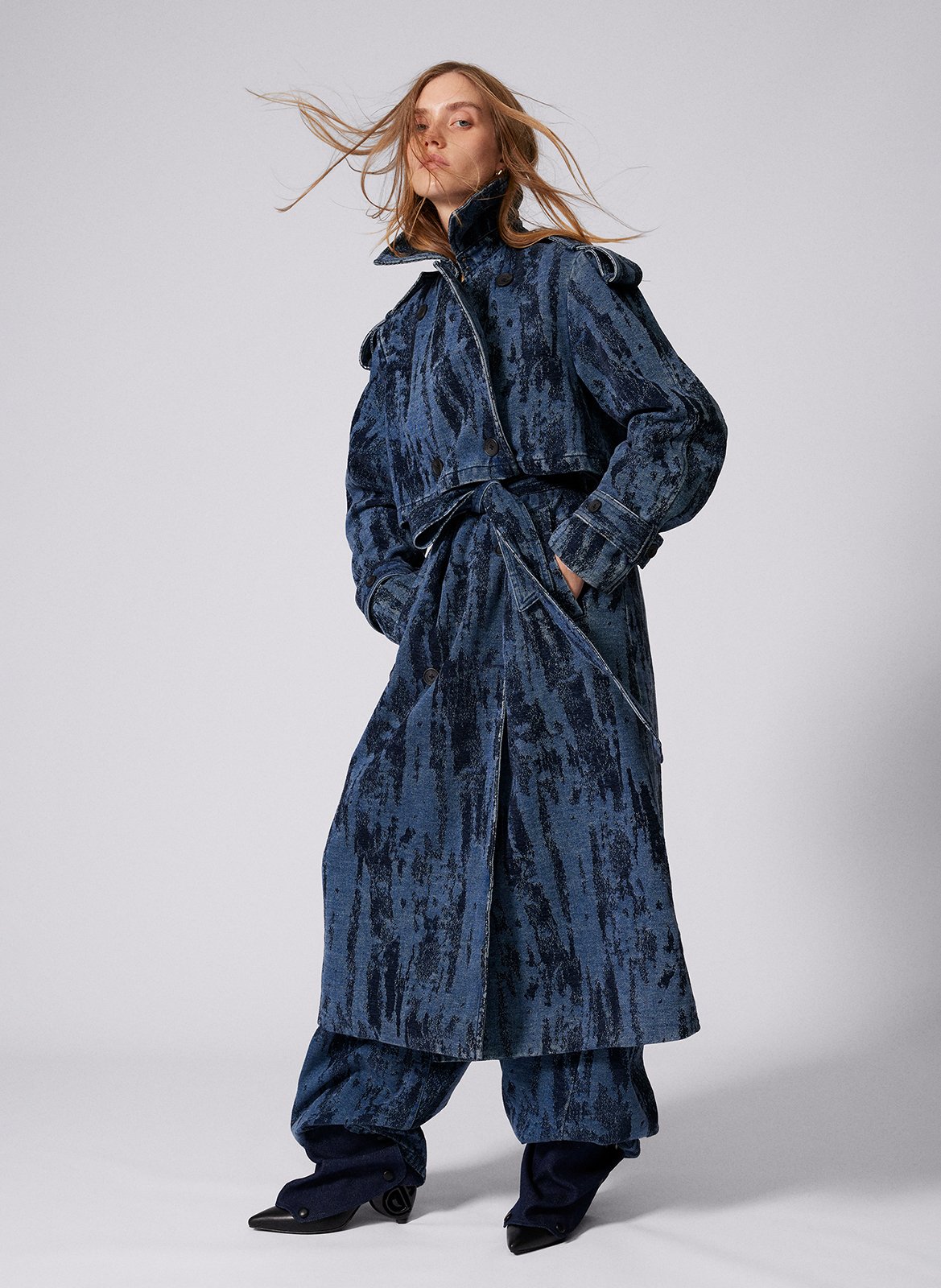 Trench long ceinturé effet usé DESIGUAL Bleu