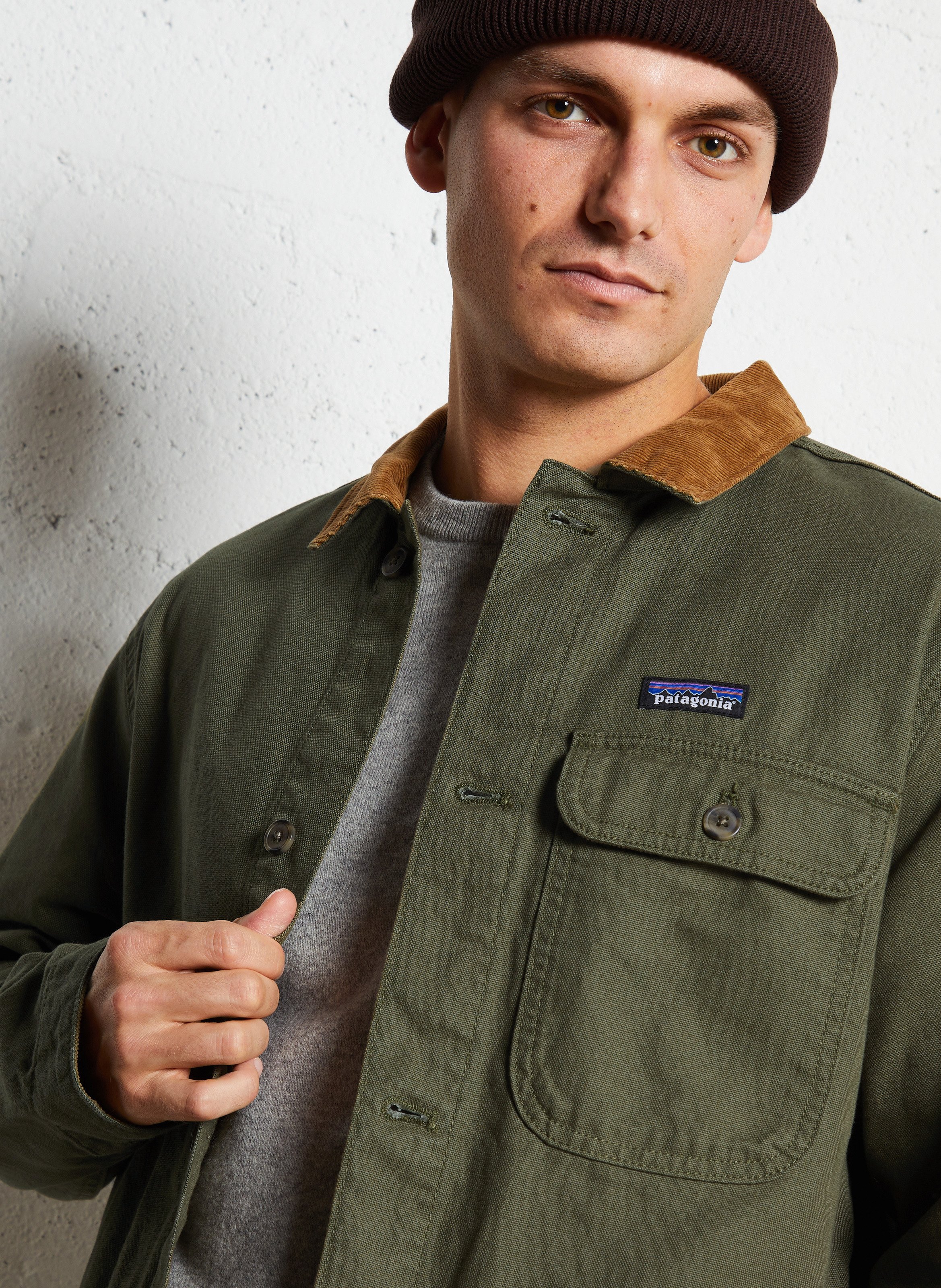Jacket with classic collar in organic cotton PATAGONIA Green
