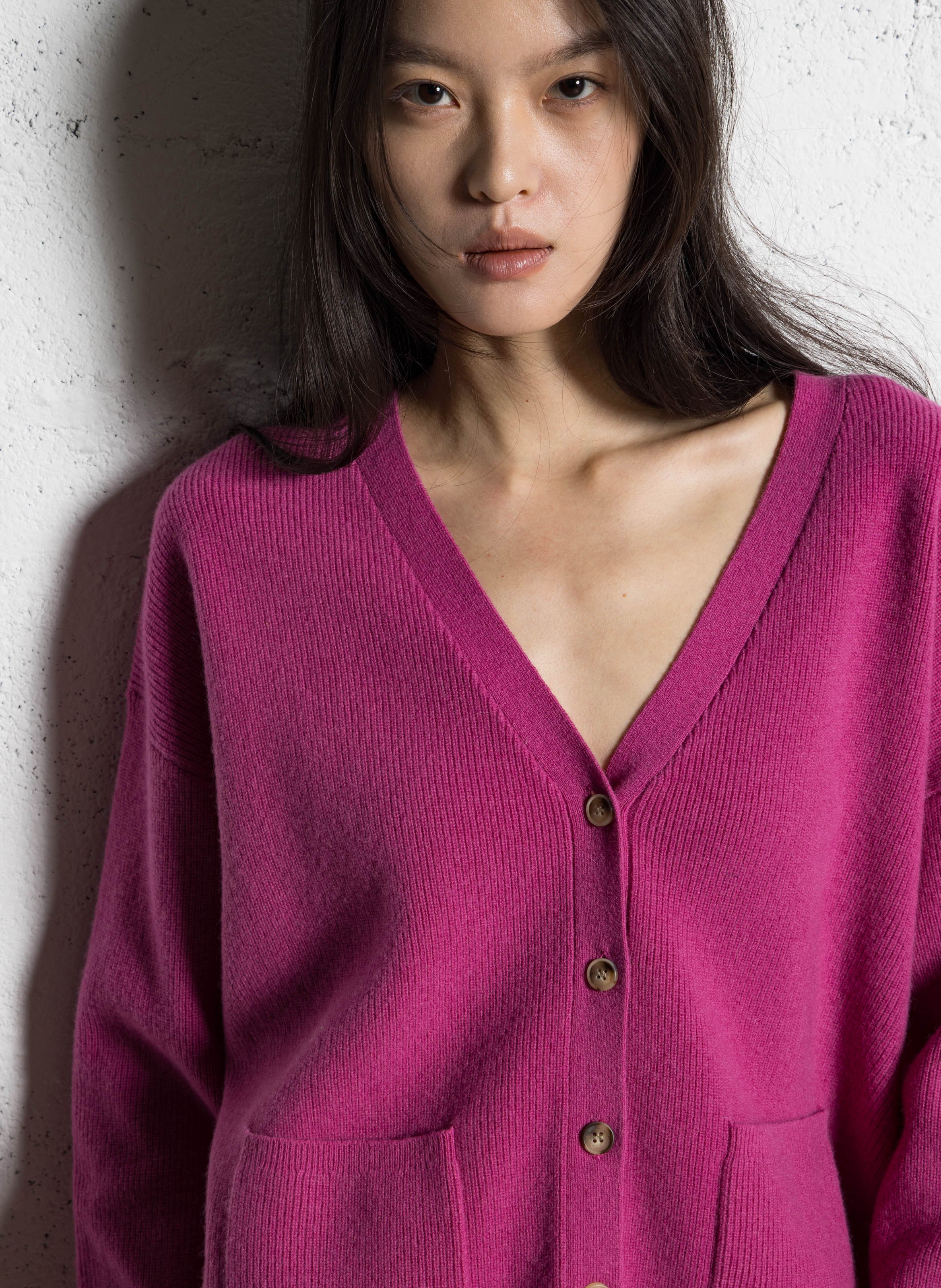 Oversized, wollen vest met V-hals JC SOPHIE Roze