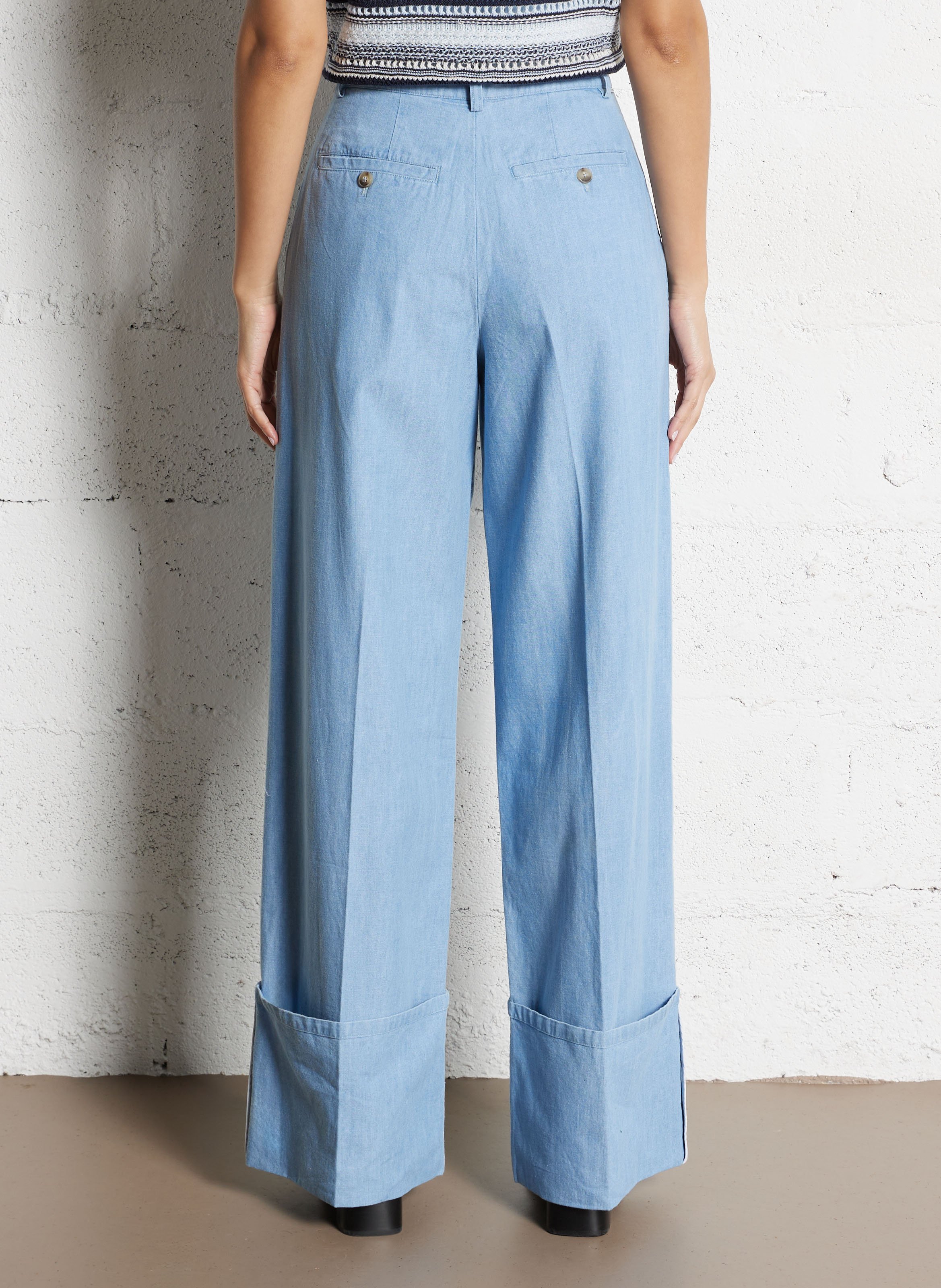 Wijde broek van katoen met hoge taille IKKS Blauw