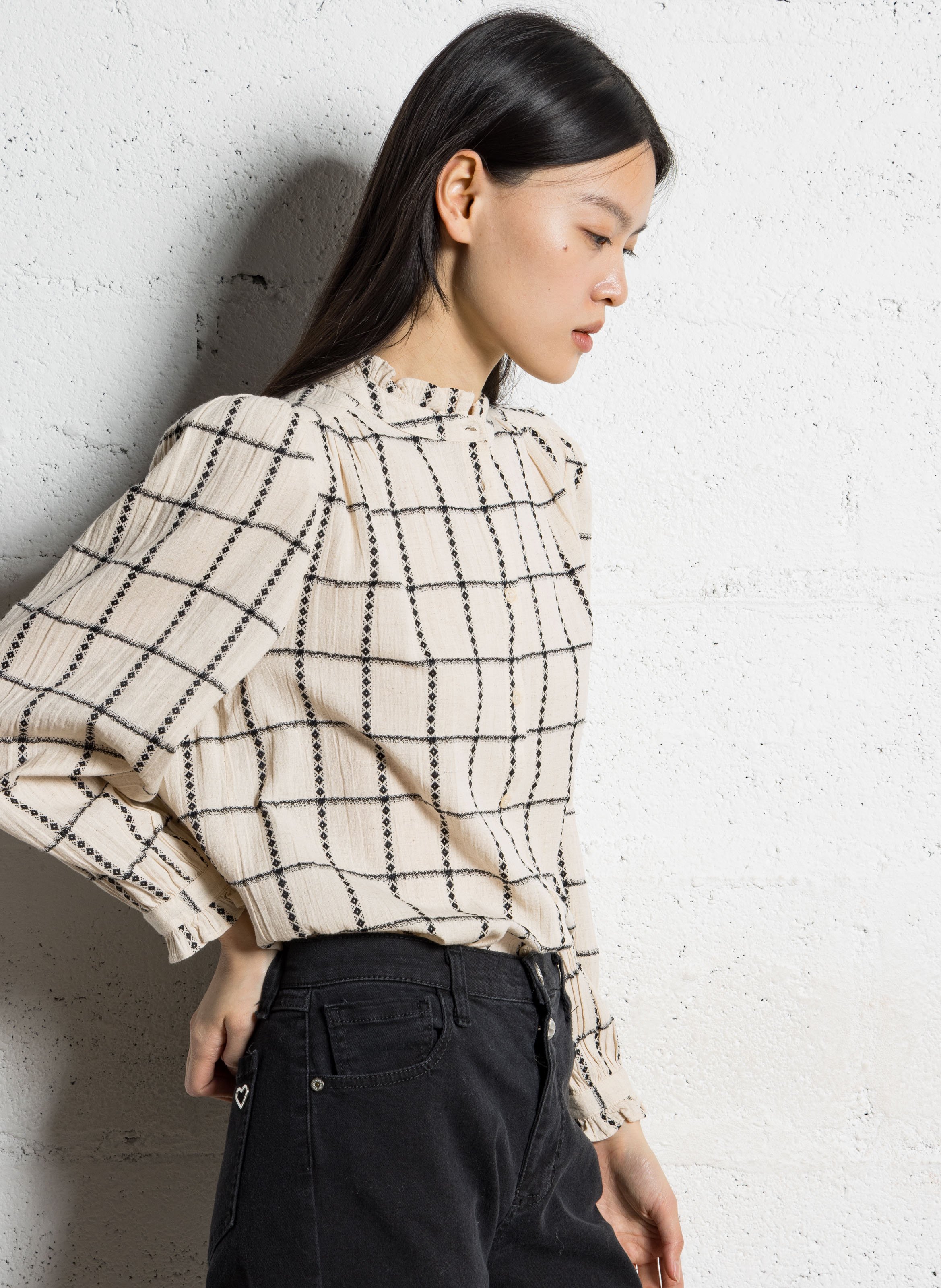 Chemise droite col officier en coton et lin mélangé LA PETITE ETOILE Blanc