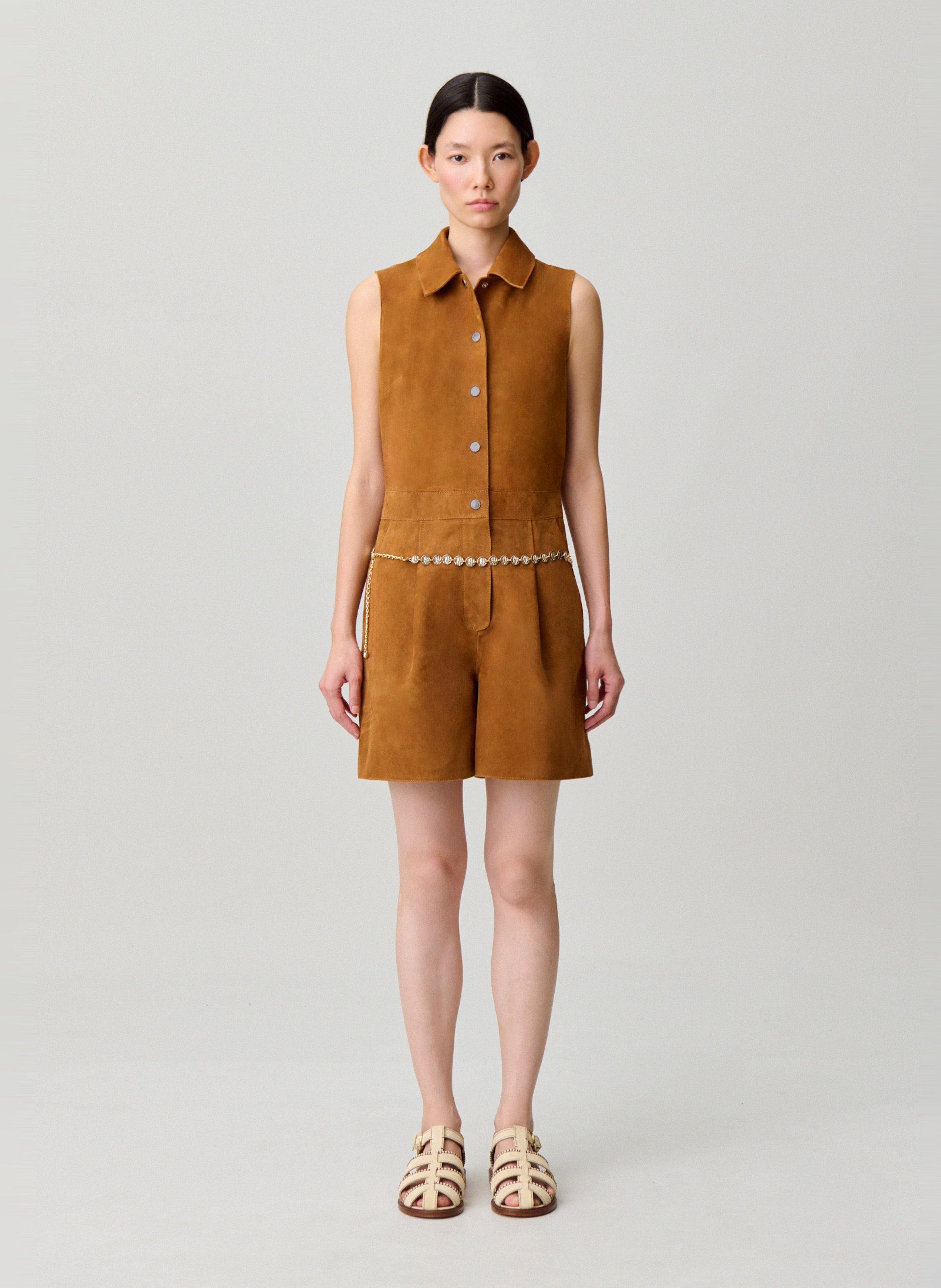 Combi-short en cuir velours CLAUDIE PIERLOT Beige