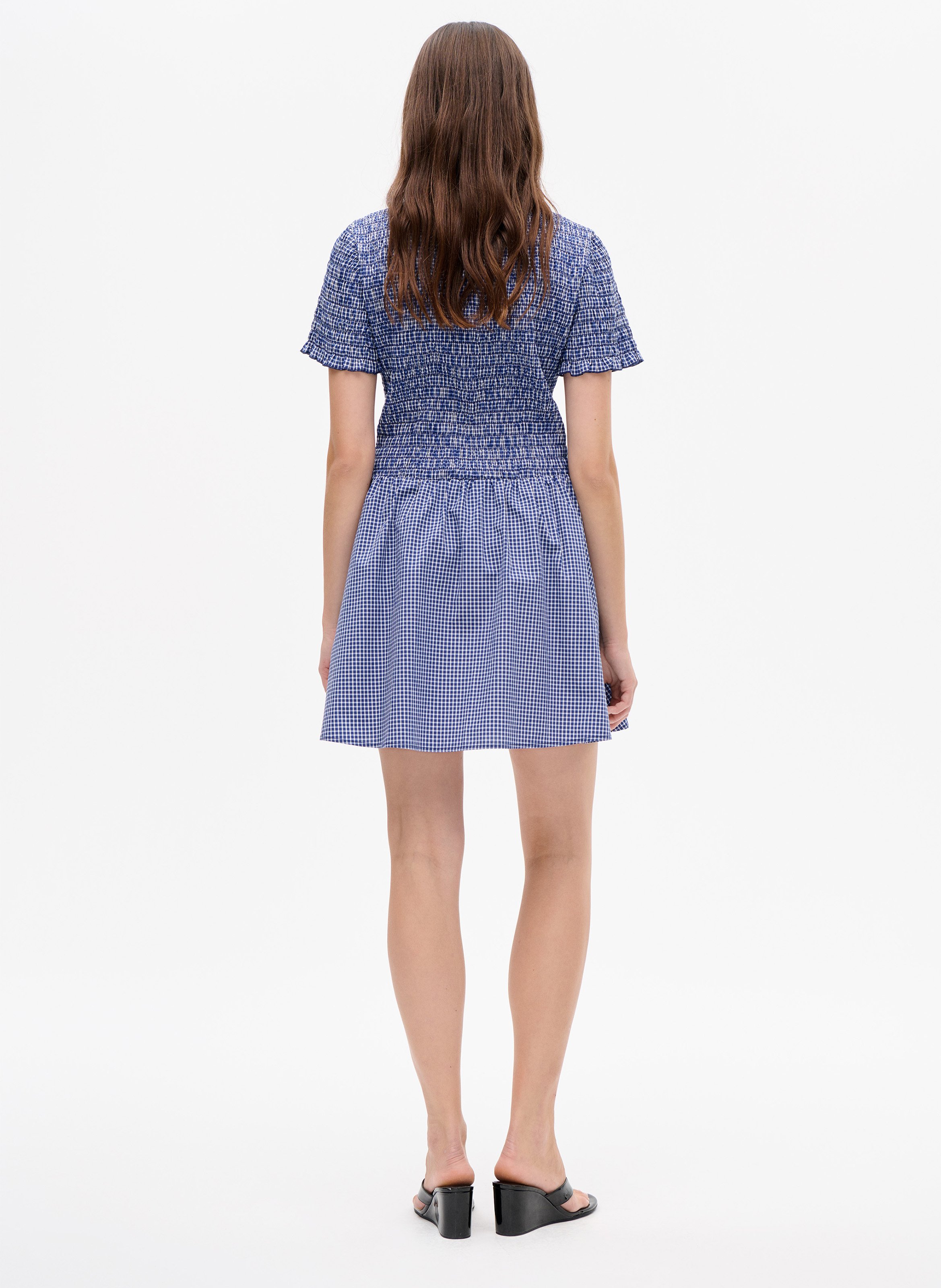 Short round neck organic cotton printed dress BAUM UND PFERDGARTEN Blue