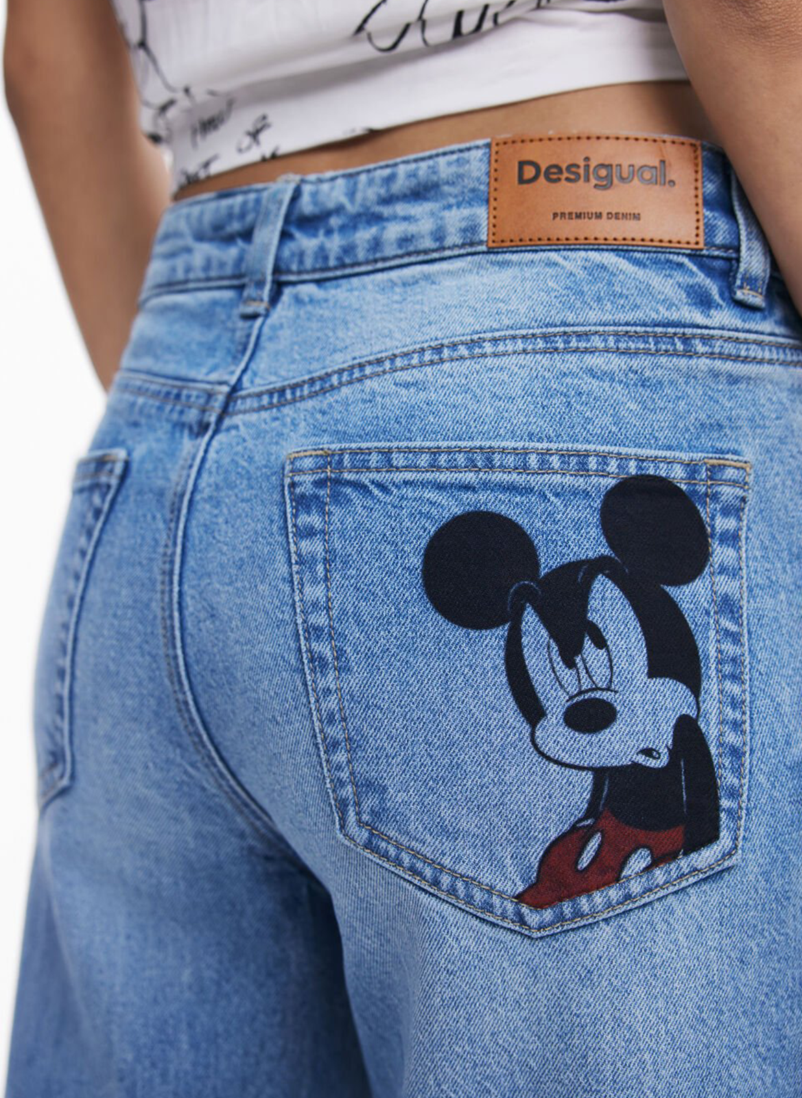 Wijde broek van gemengd katoen met borduursel DESIGUAL Blauw