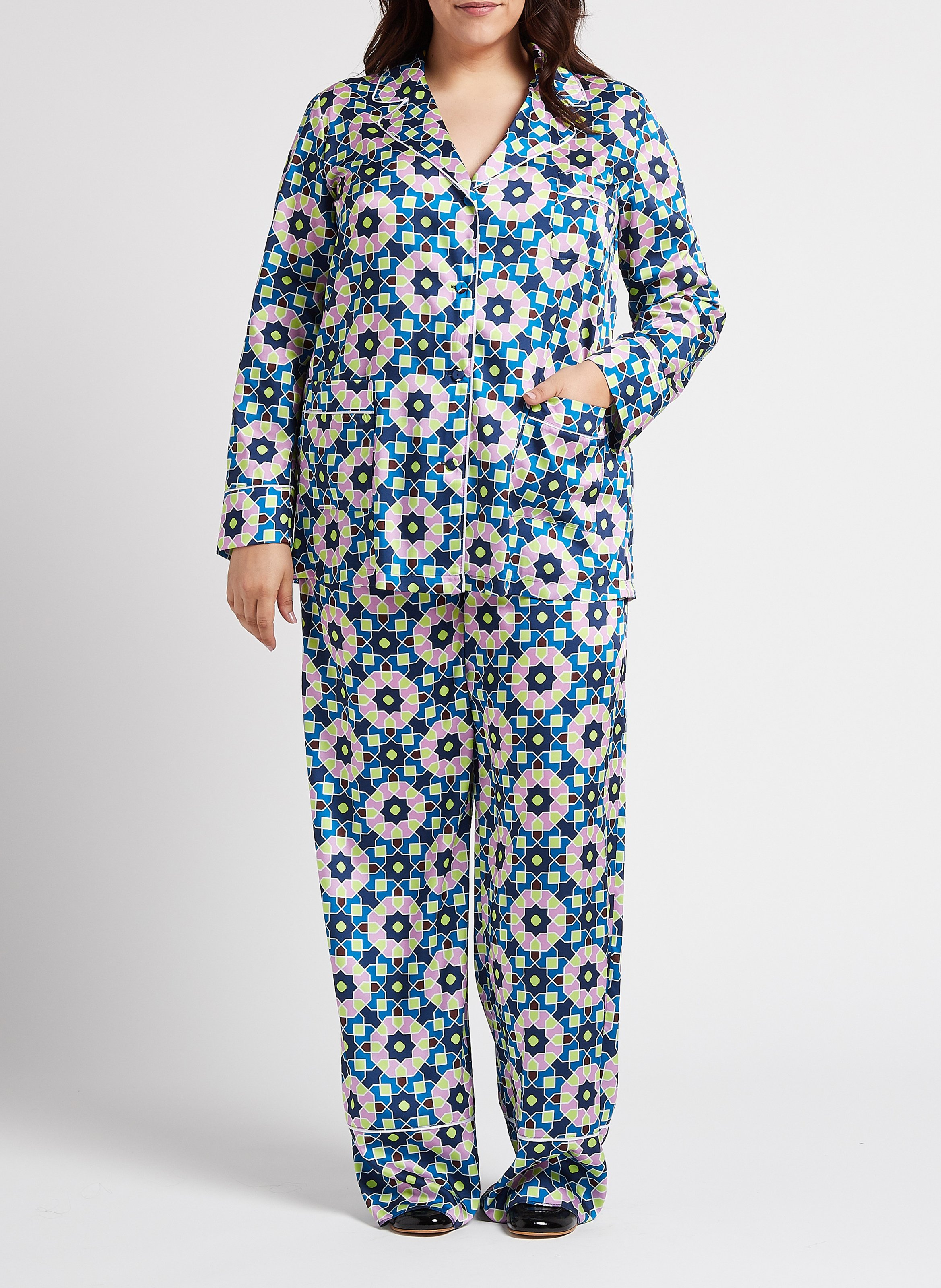 Weite, fließende Hose mit Print PERSONA by Marina Rinaldi Blau