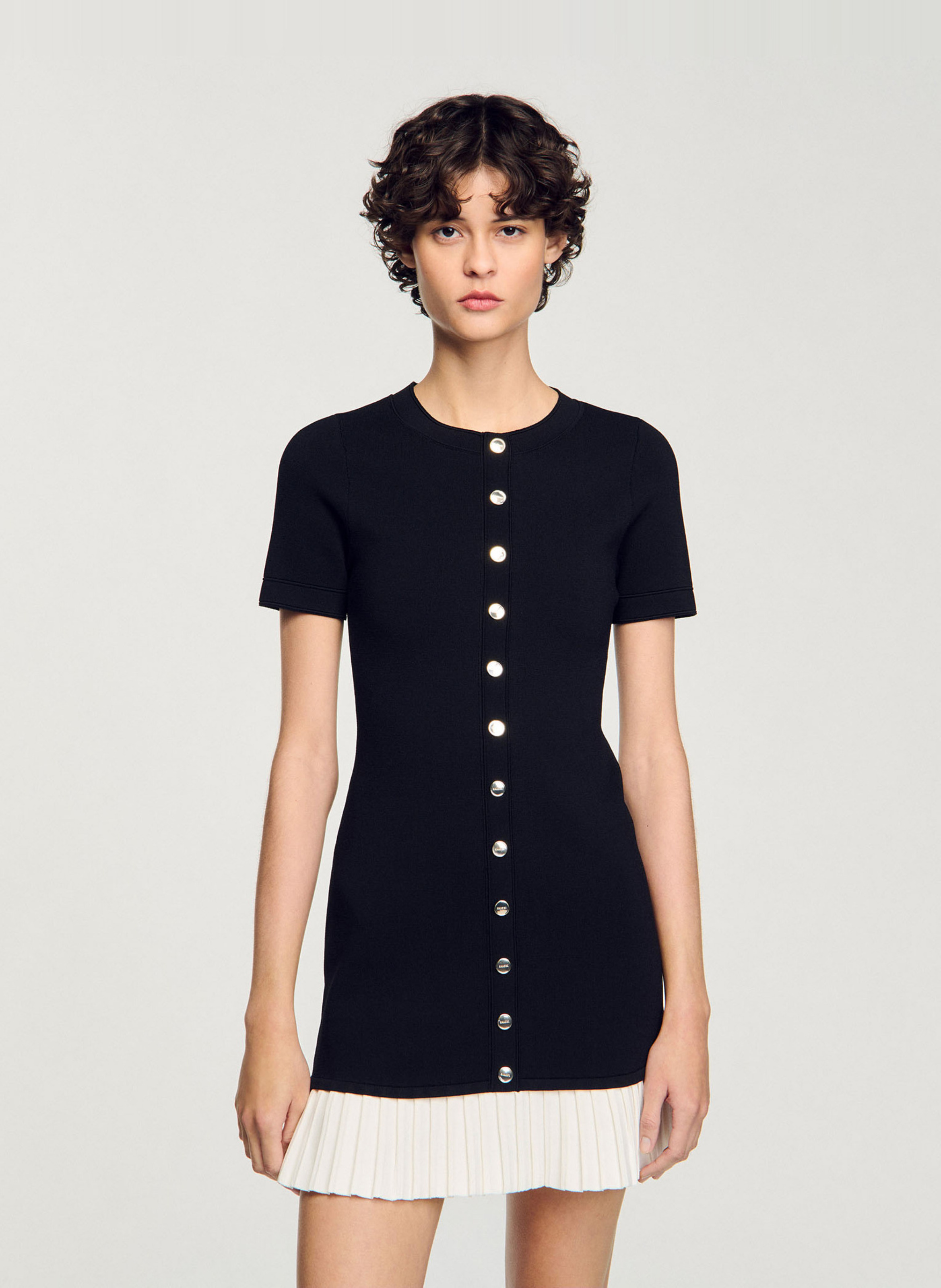 Short knit dress with ruffle SANDRO Black