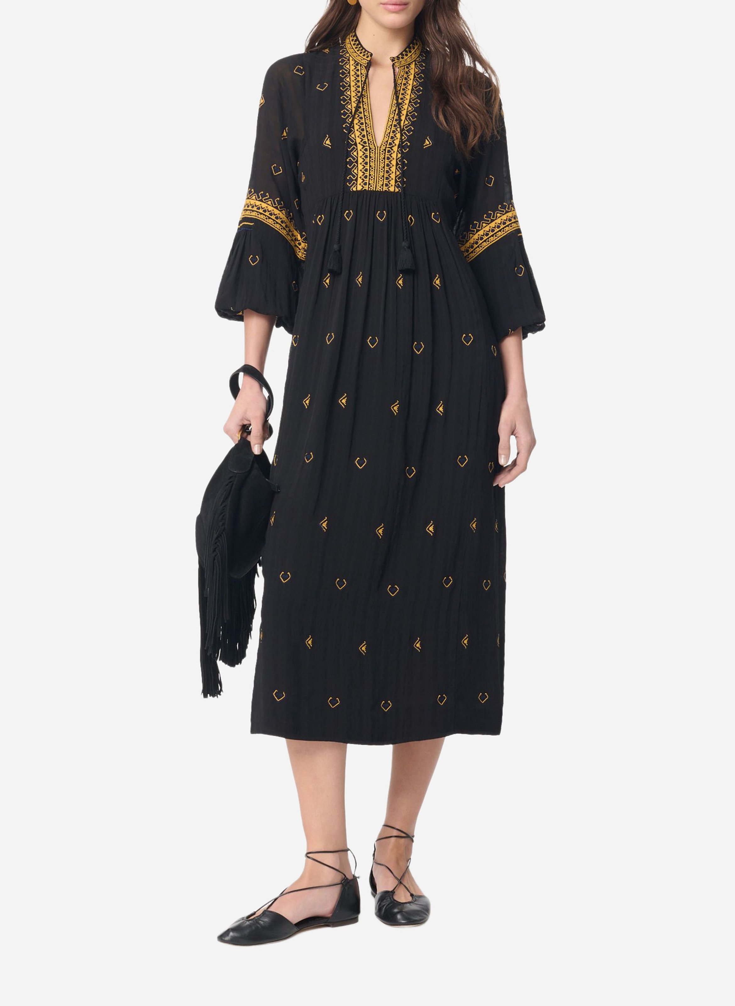 Flowy midi dress with embroidery VANESSA BRUNO Black
