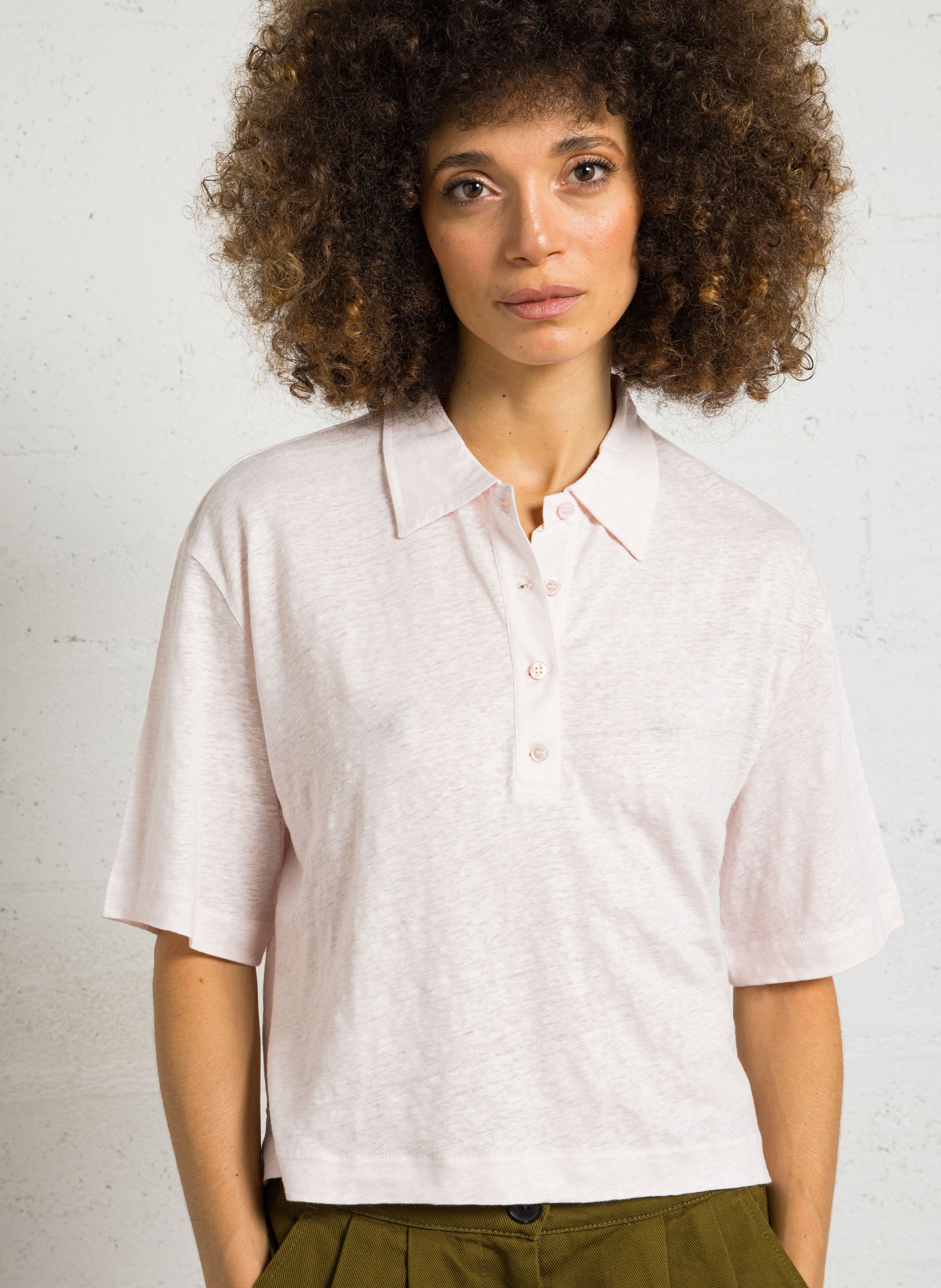 Polo ample court en lin mélangé MAJESTIC FILATURES Rose