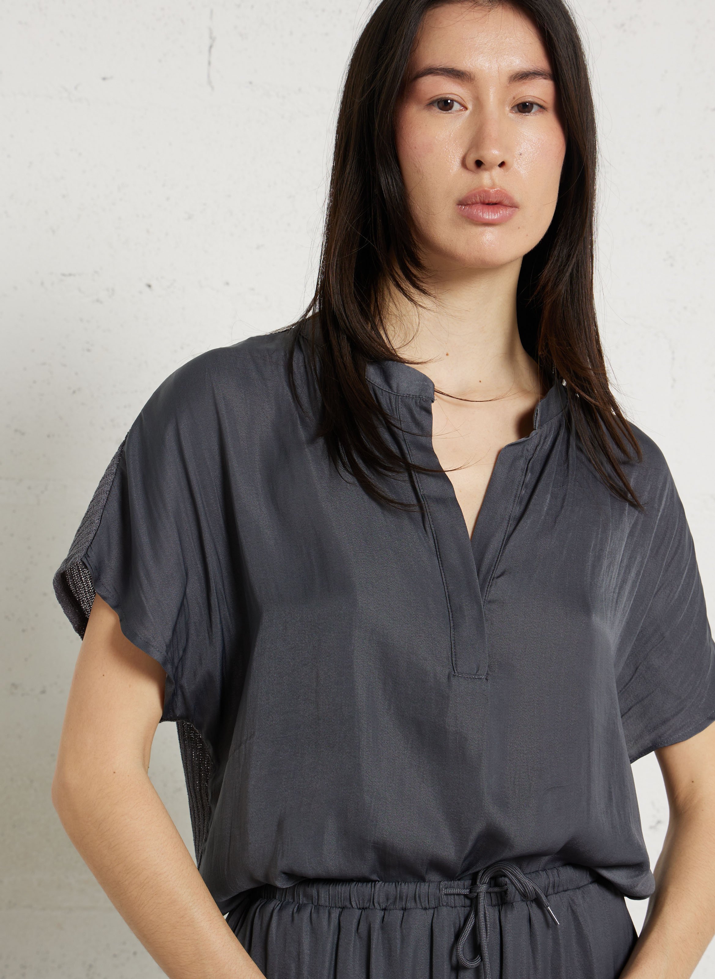 Top manches courtes col tunisien LE TEMPS DES CERISES Gris