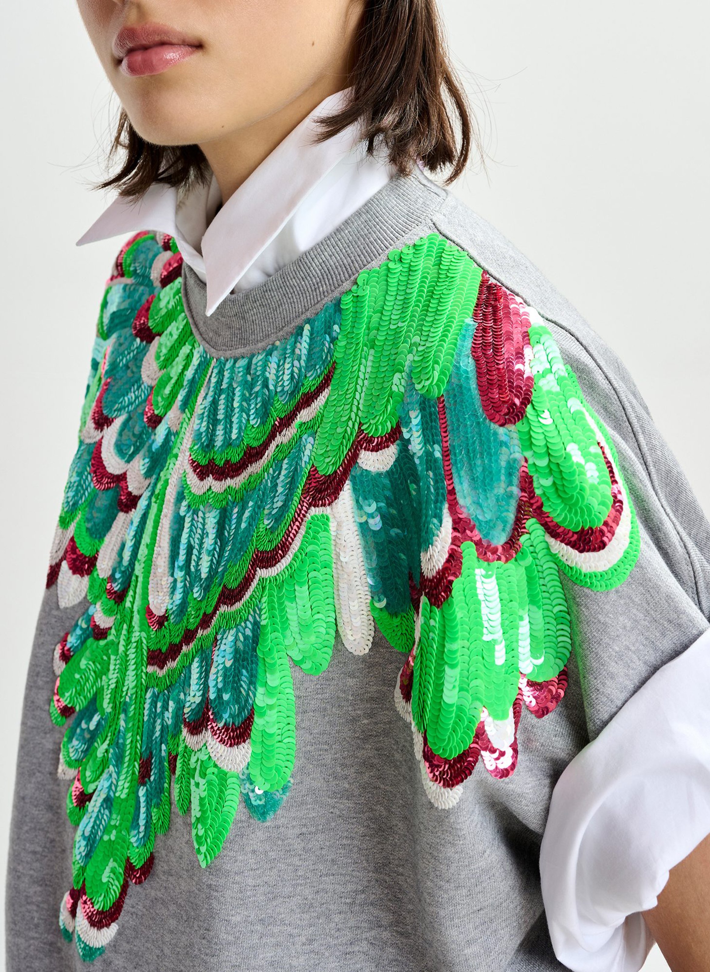 Oversized cotton sweatshirt with round neck Grey