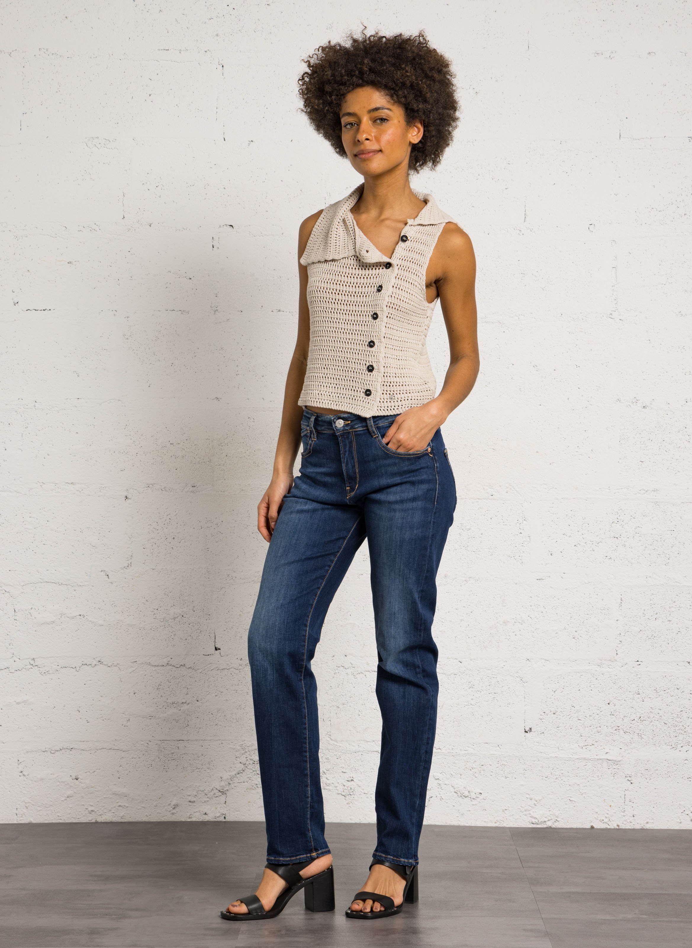 Cotton-blend straight jeans LE TEMPS DES CERISES Blue