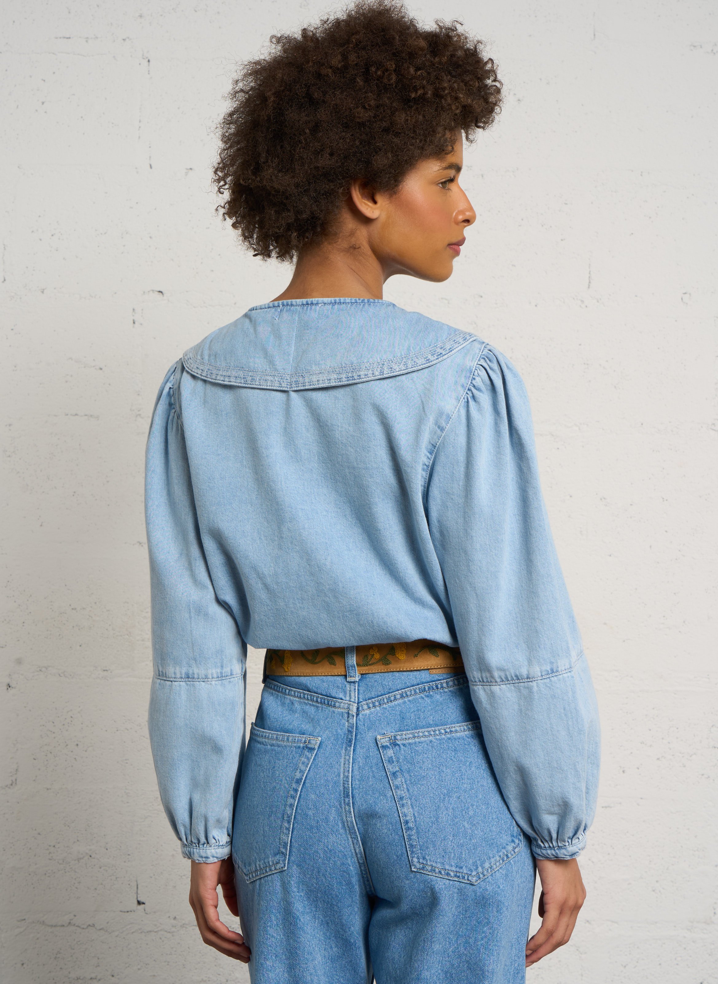 Button-down denim shirt DES PETITS HAUTS Blue