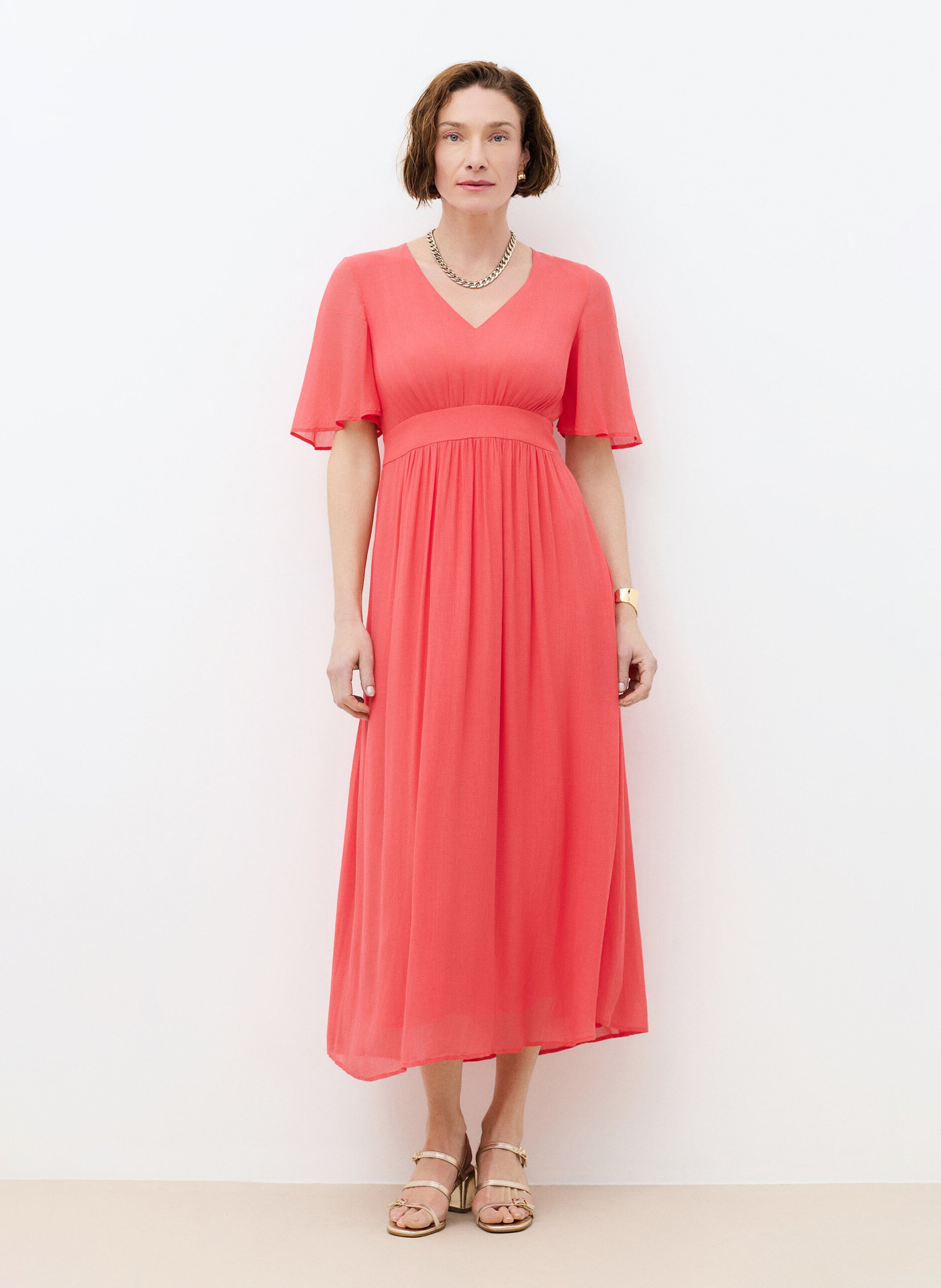 Robe longue col V CAROLL Rouge