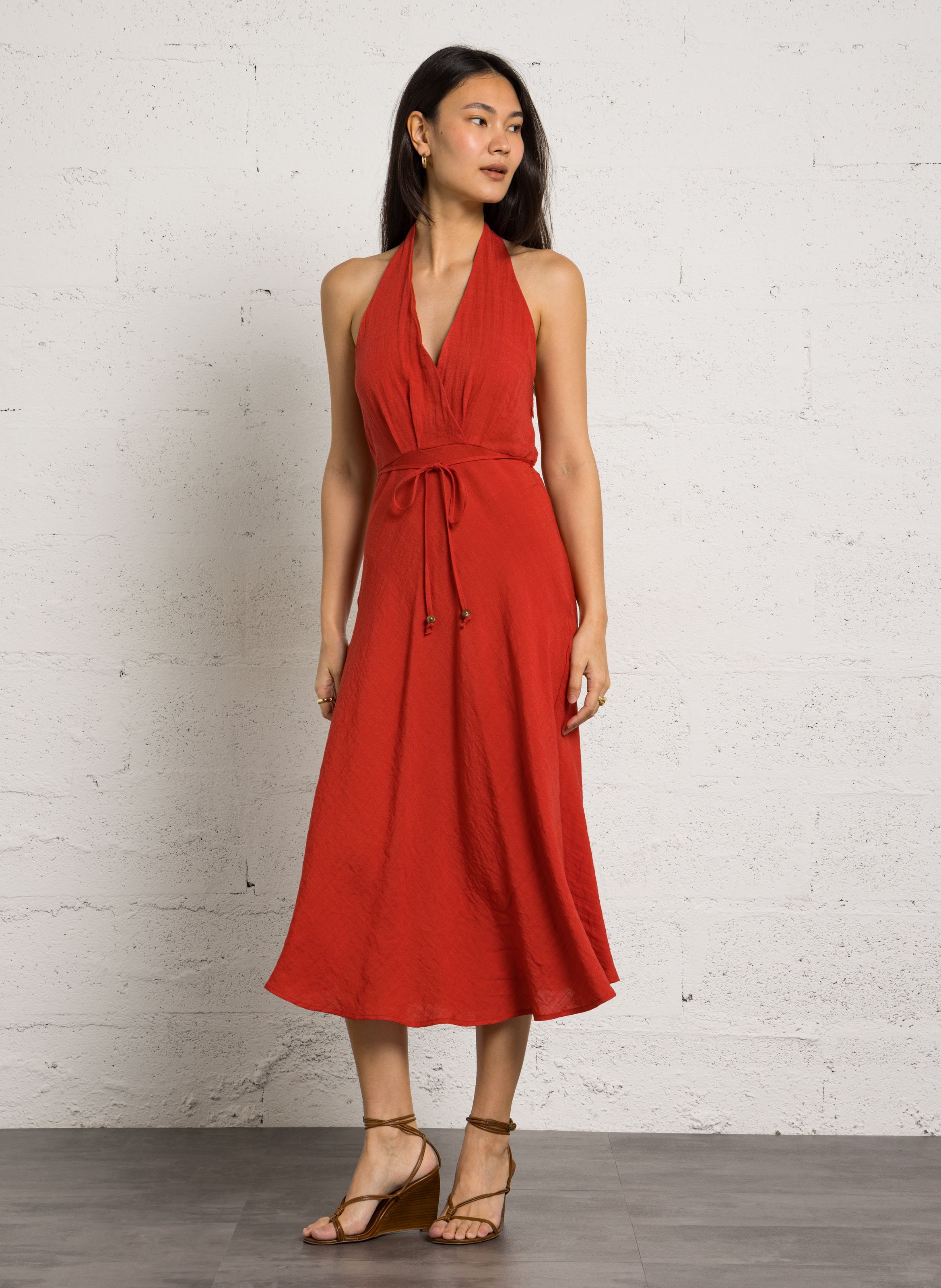 Robe midi évasée avec ceinture LA PETITE ETOILE Rouge
