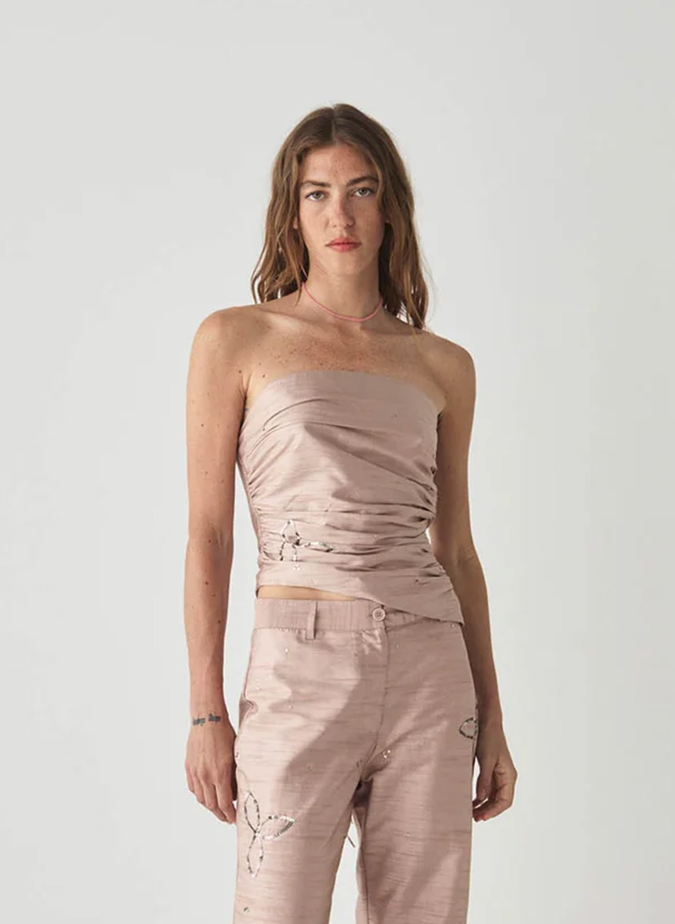 Embroidered strapless top  LAAGAM Beige