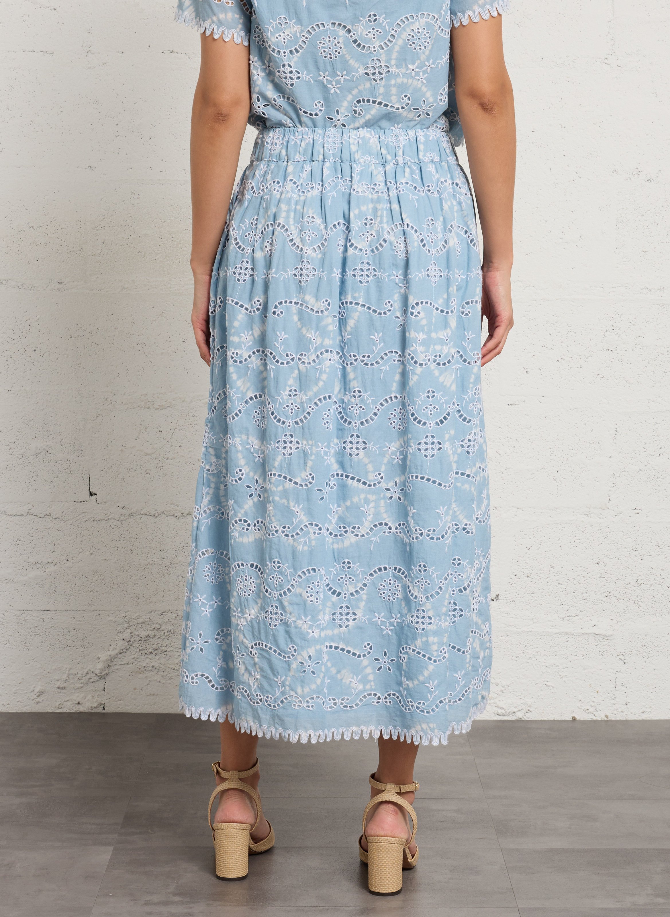 Jupe midi broderie anglaise MAISON 123 Bleu