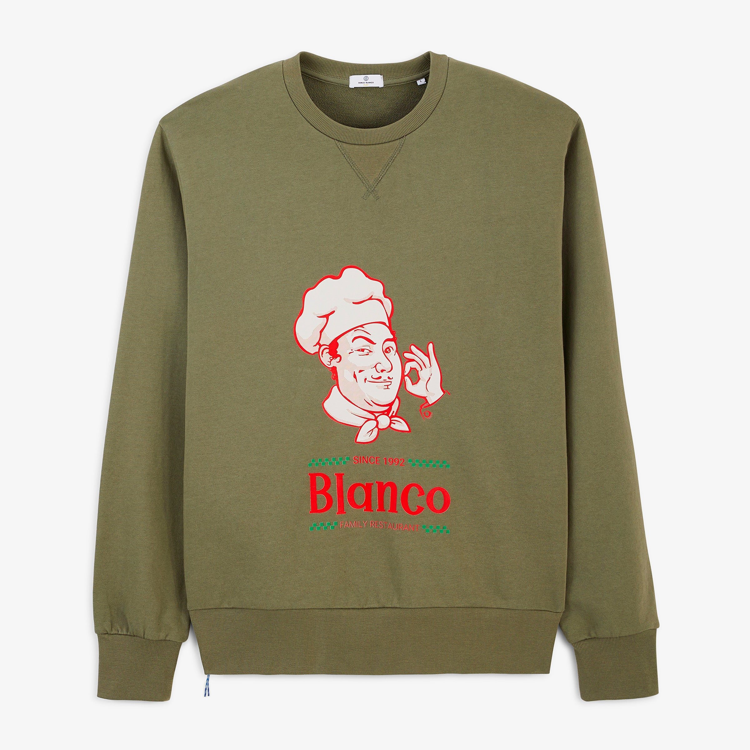 Round neck sweatshirt with family restaurant print SERGE BLANCO Beige