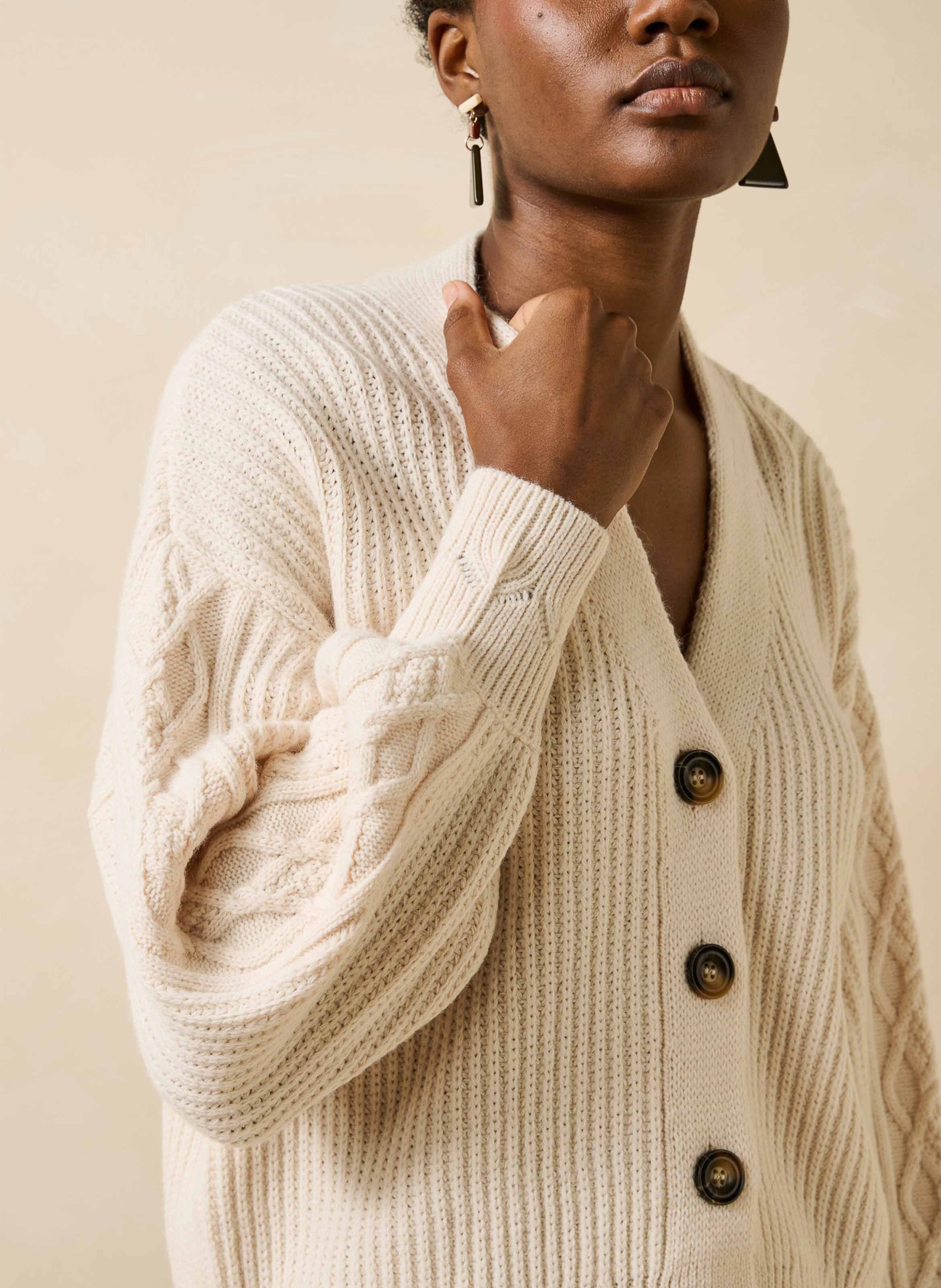 Oversized V-neck cardigan LA FEE MARABOUTEE White