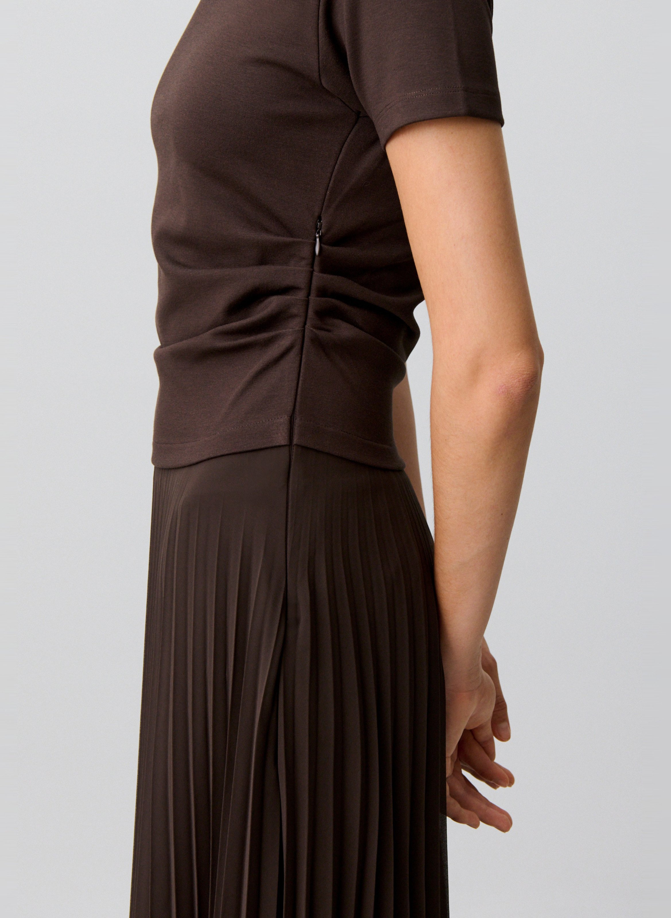Robe longue col rond plissée CLAUDIE PIERLOT Marron
