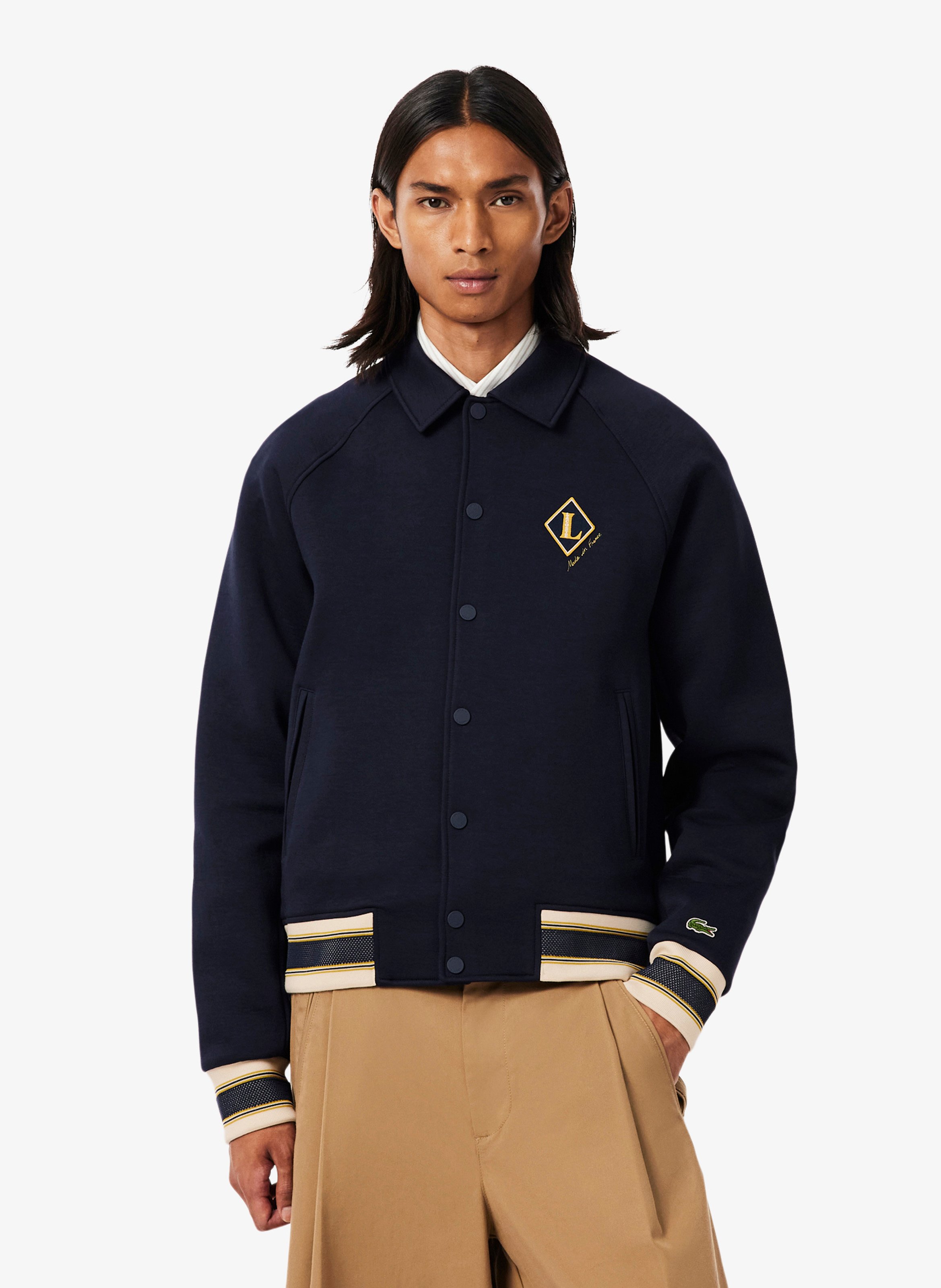 Gerade geschnittene Jacke aus Baumwoll-Mix mit klassischem Kragen LACOSTE