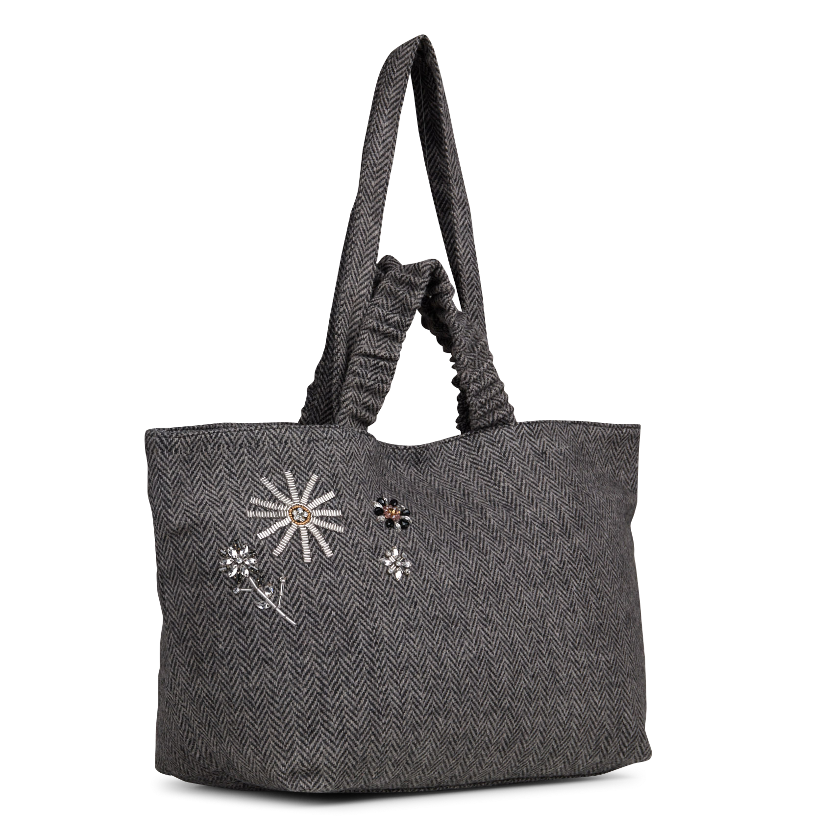 Tote bag with floral embroidery | Grey PETITE MENDIGOTE Women