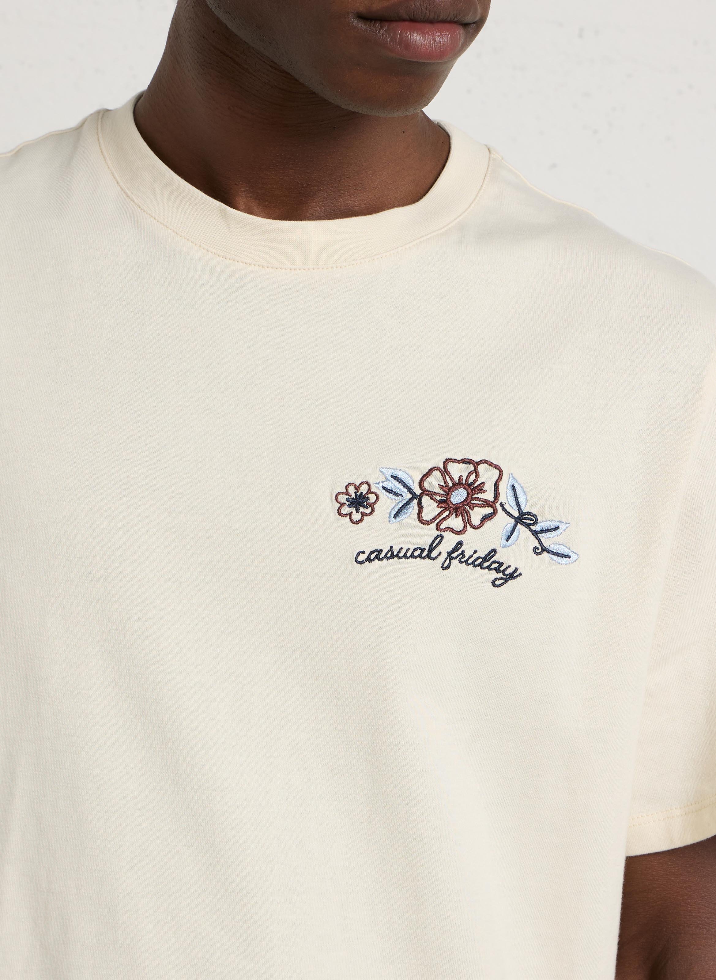 Embroidered cotton t-shirt CASUAL FRIDAY Beige