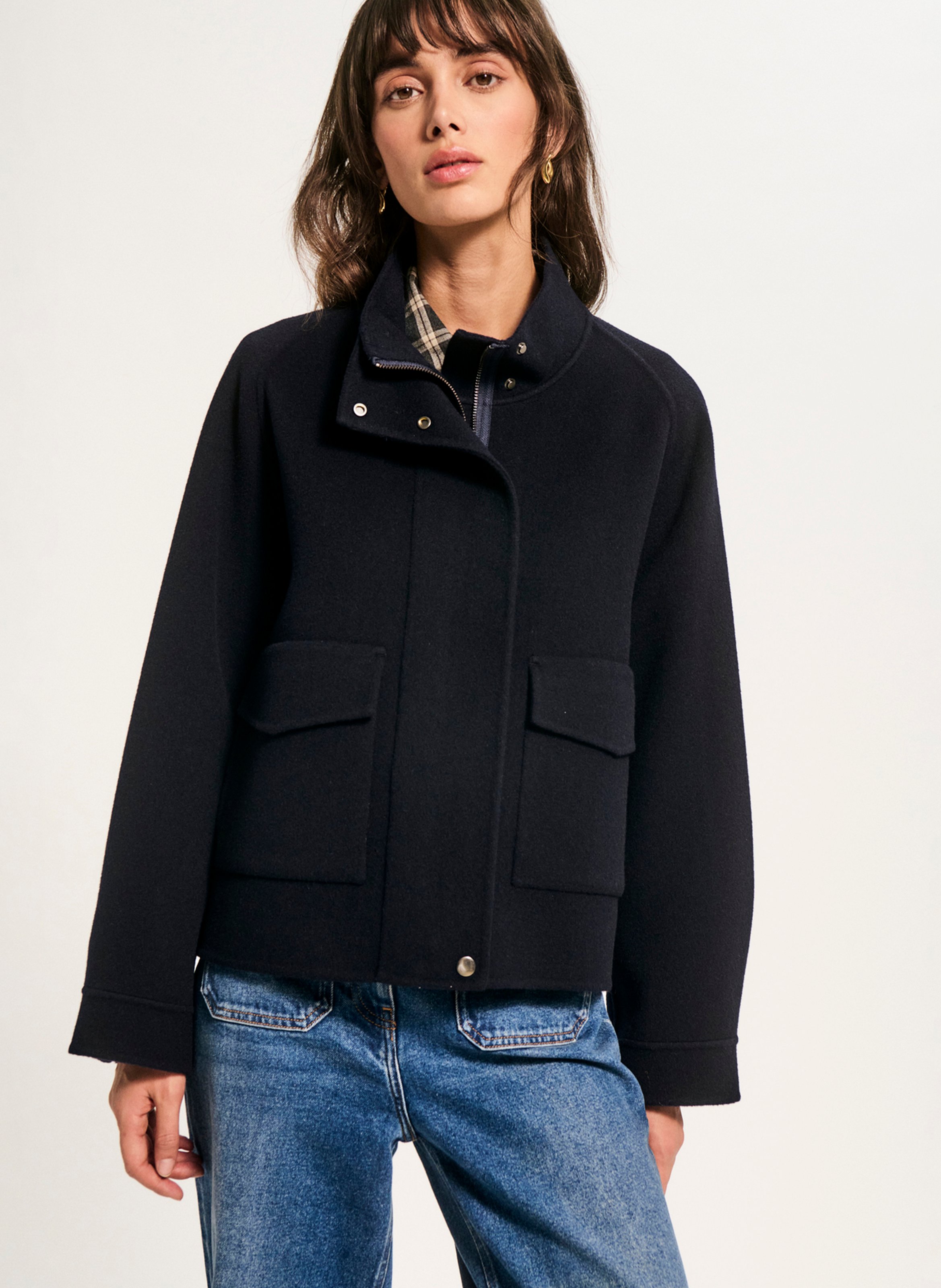 Manteau col montant en laine mélangée PABLO Bleu
